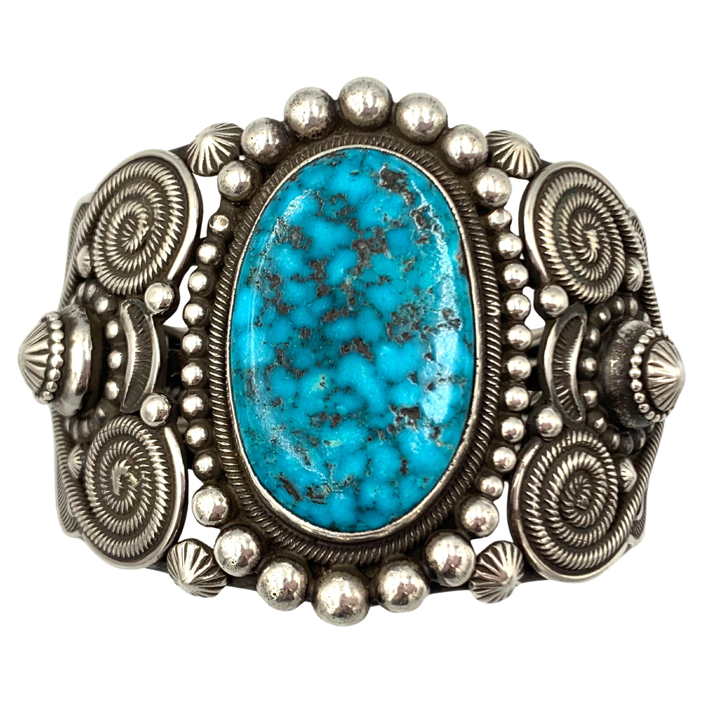 Brazalete de plata de ley con turquesa Kingman Waterweb de Rick Martinez