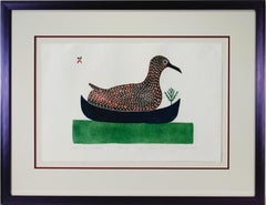 Oiseau géant dans un canoë