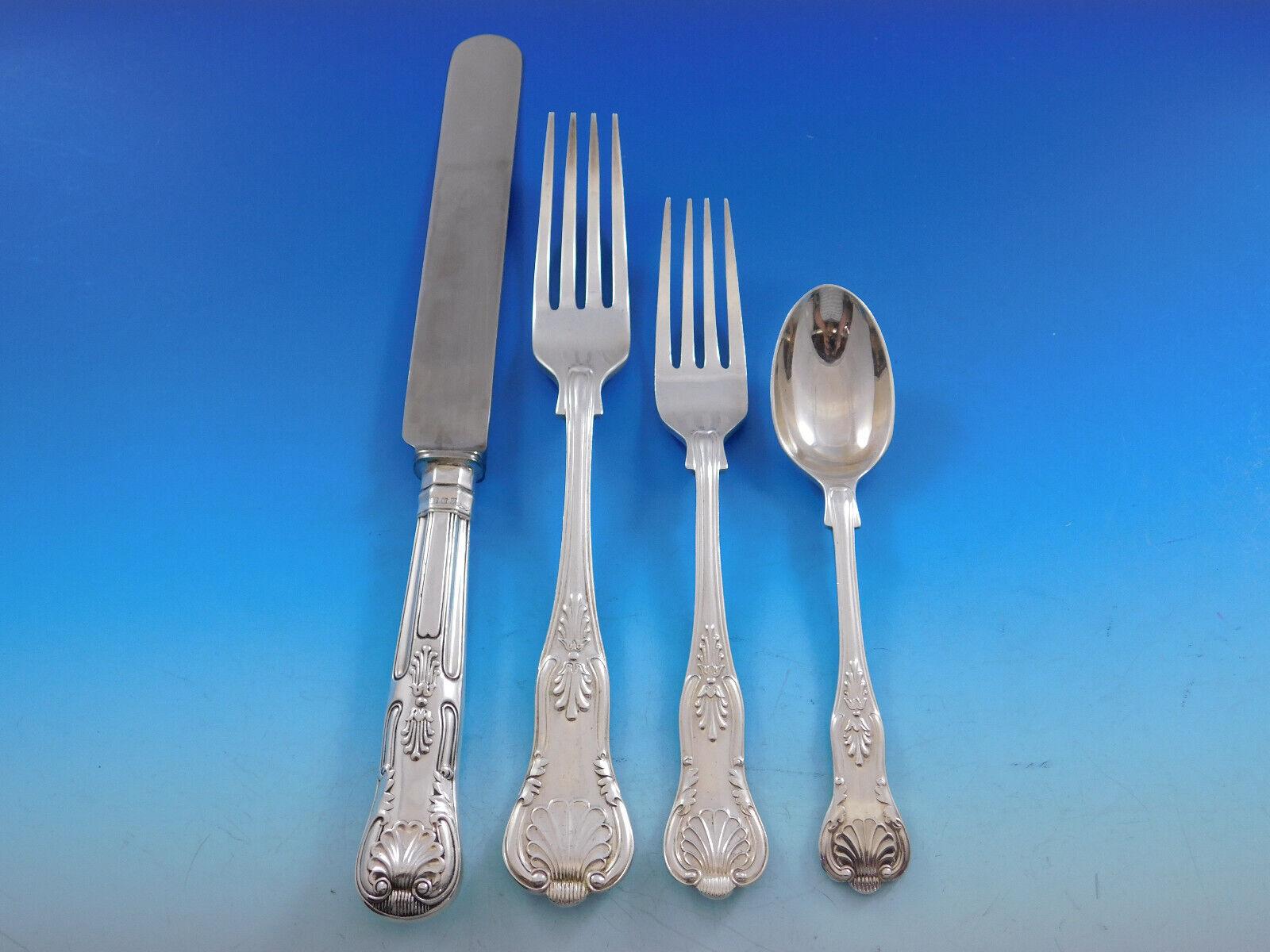 Kings by Cj Vander English Sterling Silver Flatware Set Service Dinner 64 Pcs In Excellent Condition In Big Bend, WI