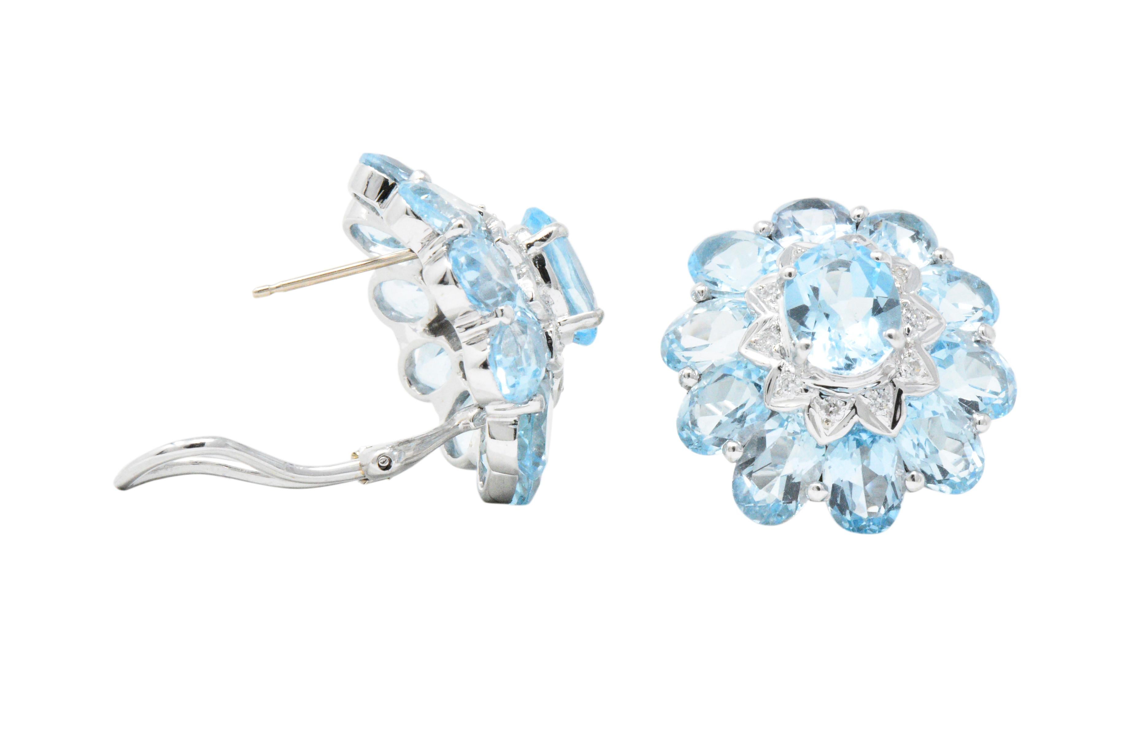 Oval Cut Gumps  Contemporary Blue Topaz Diamond 18 Karat White Gold Earrings