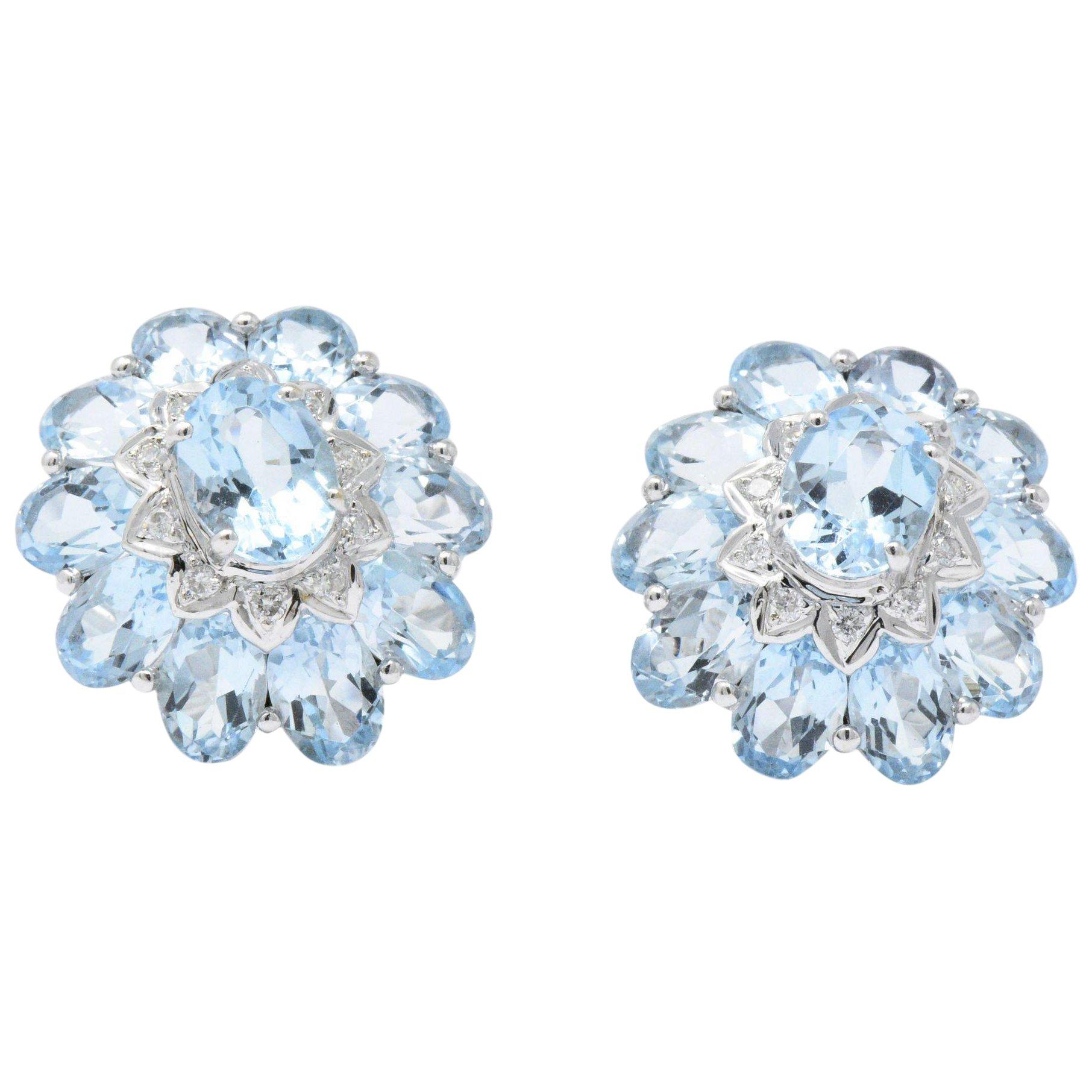 Gumps  Contemporary Blue Topaz Diamond 18 Karat White Gold Earrings
