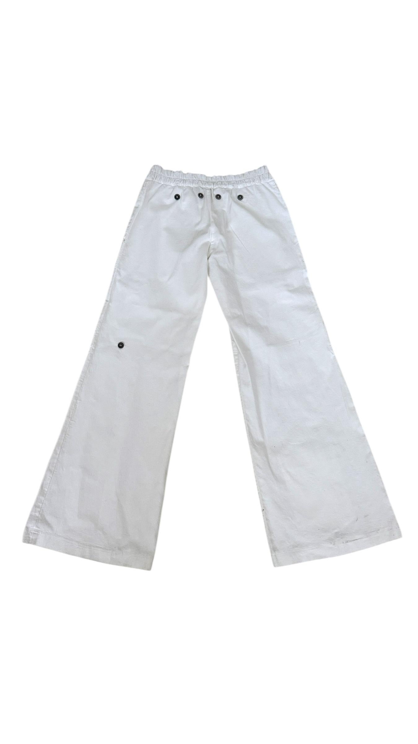 Gray King’s Cortina Vintage White Cotton Pants with Utility Details in vendita