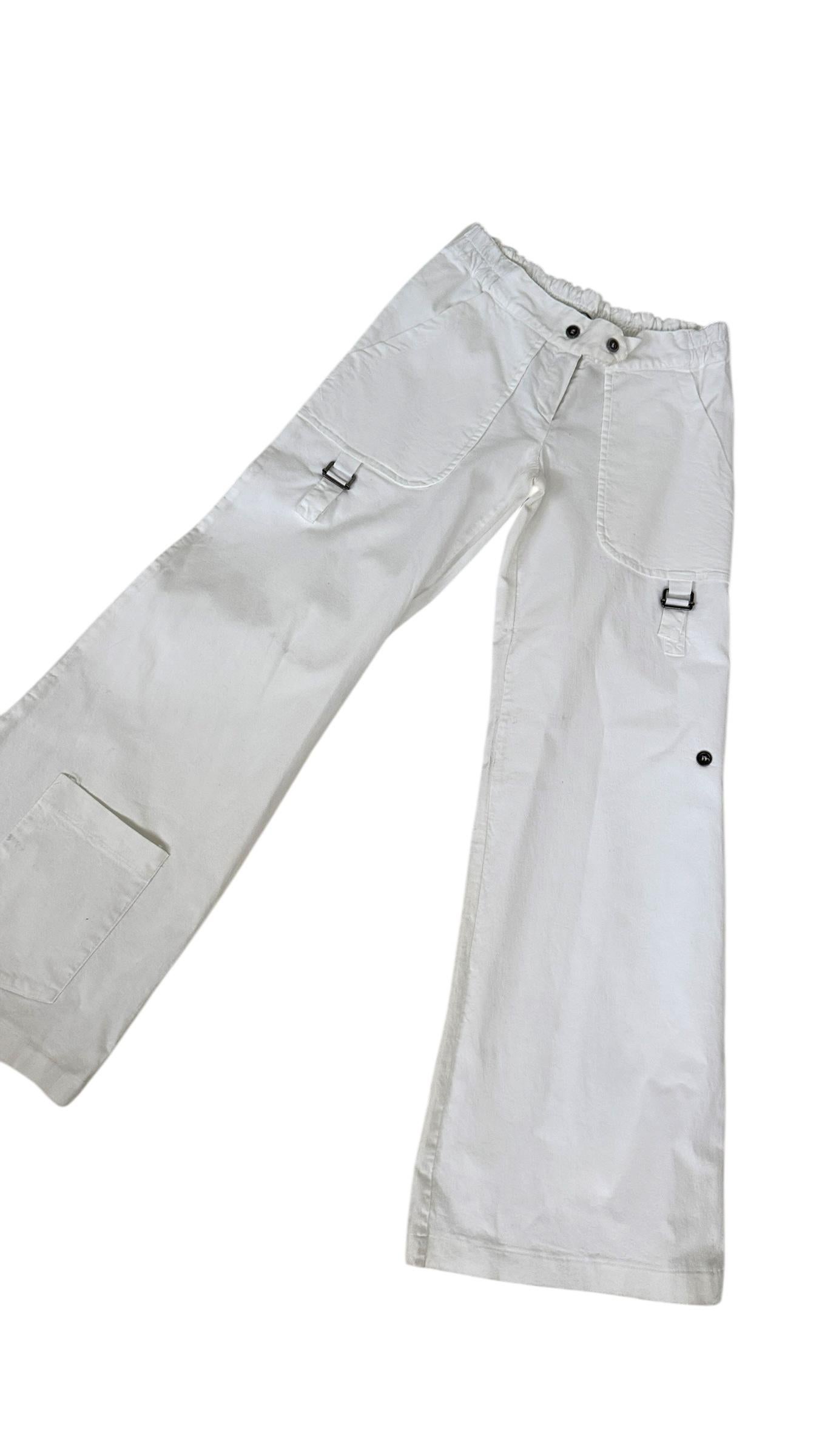King’s Cortina Vintage White Cotton Pants with Utility Details In condizioni buone in vendita a Milano, IT