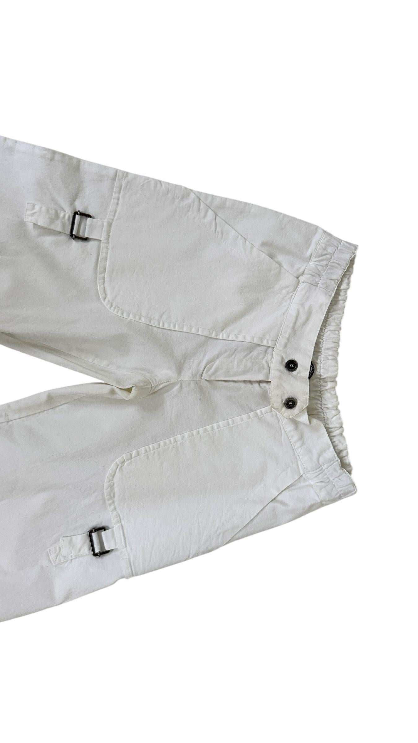King’s Cortina Vintage White Cotton Pants with Utility Details in vendita 1