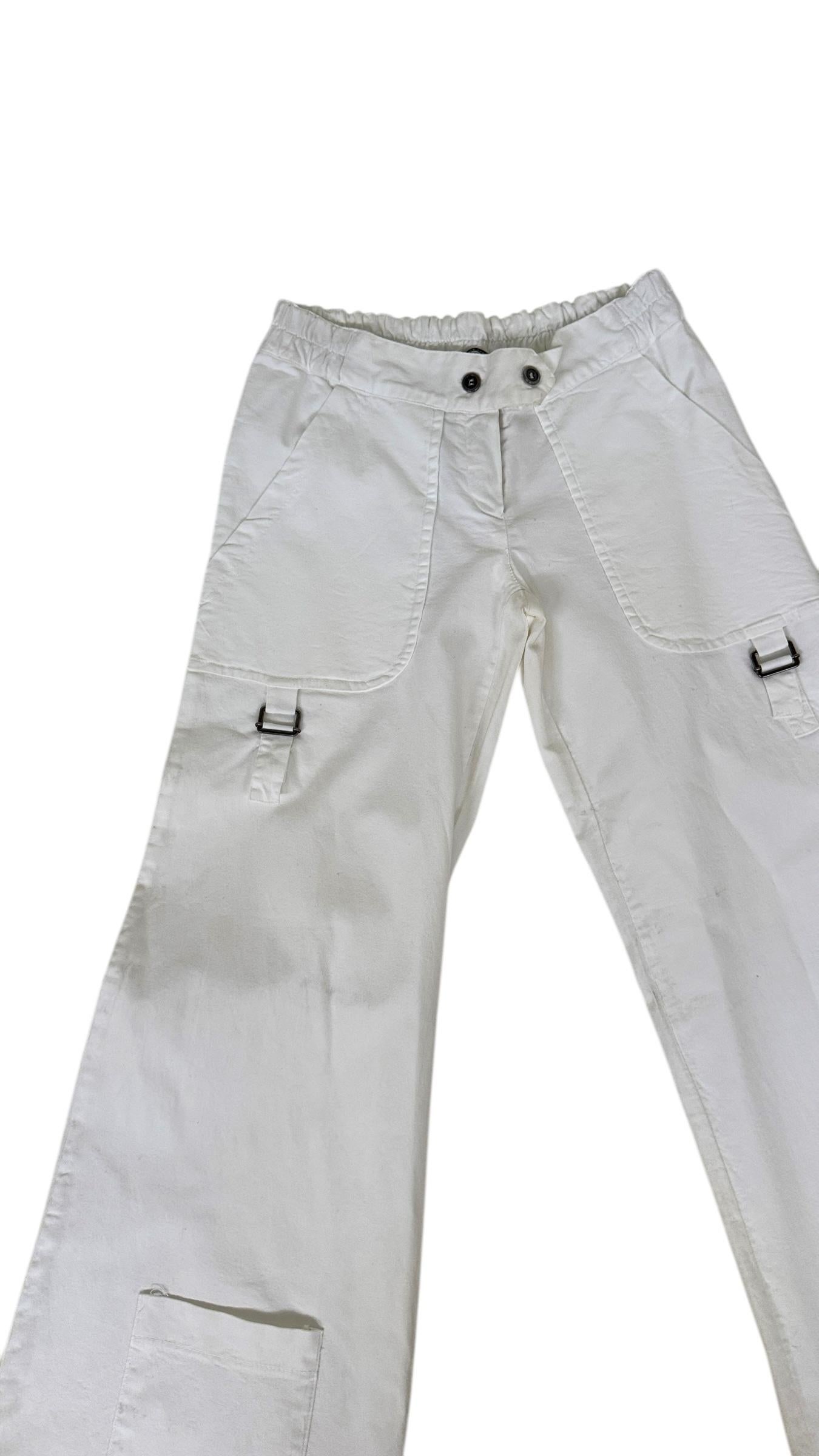 King’s Cortina Vintage White Cotton Pants with Utility Details in vendita 2
