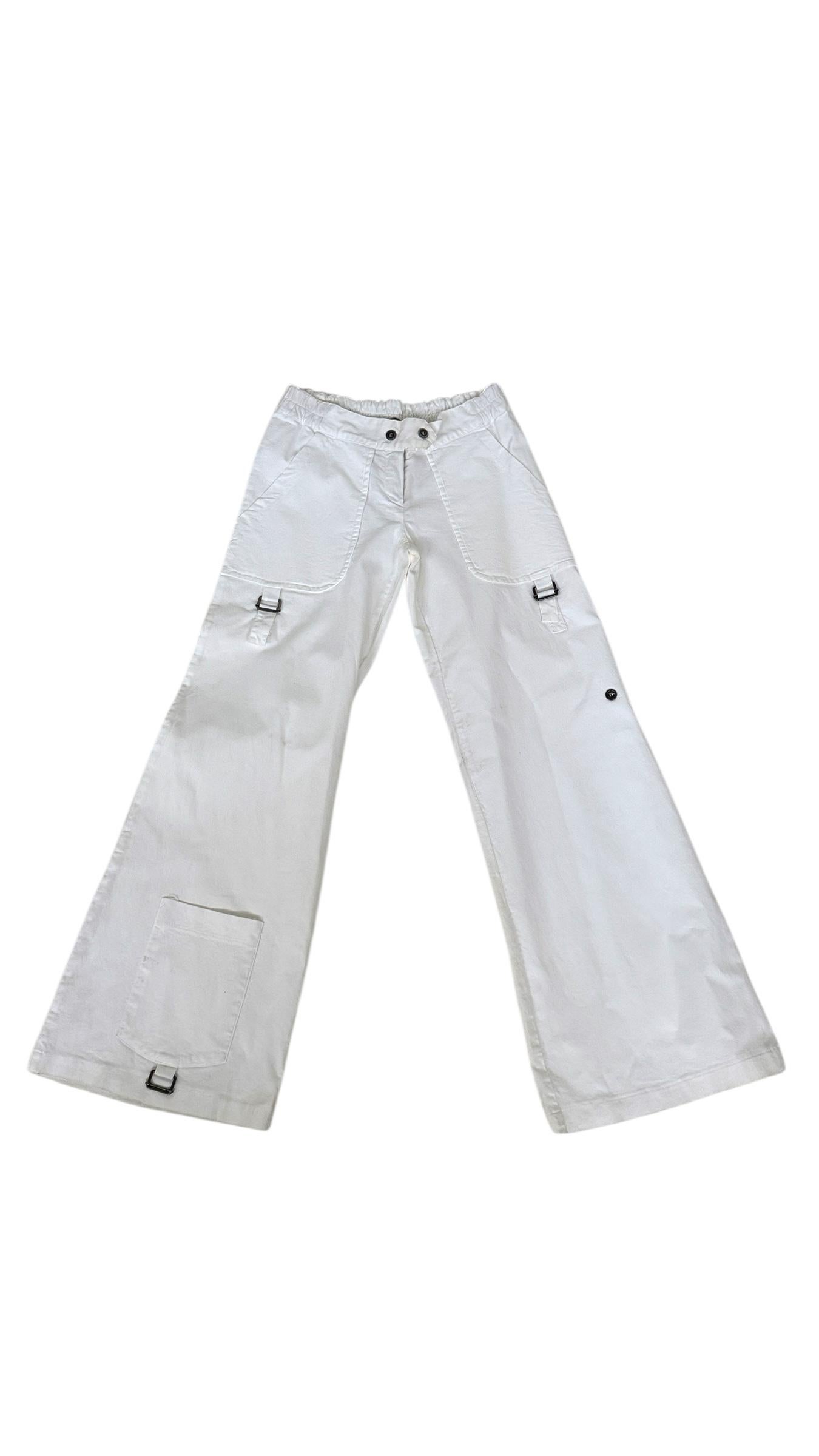 King’s Cortina Vintage White Cotton Pants with Utility Details in vendita 4