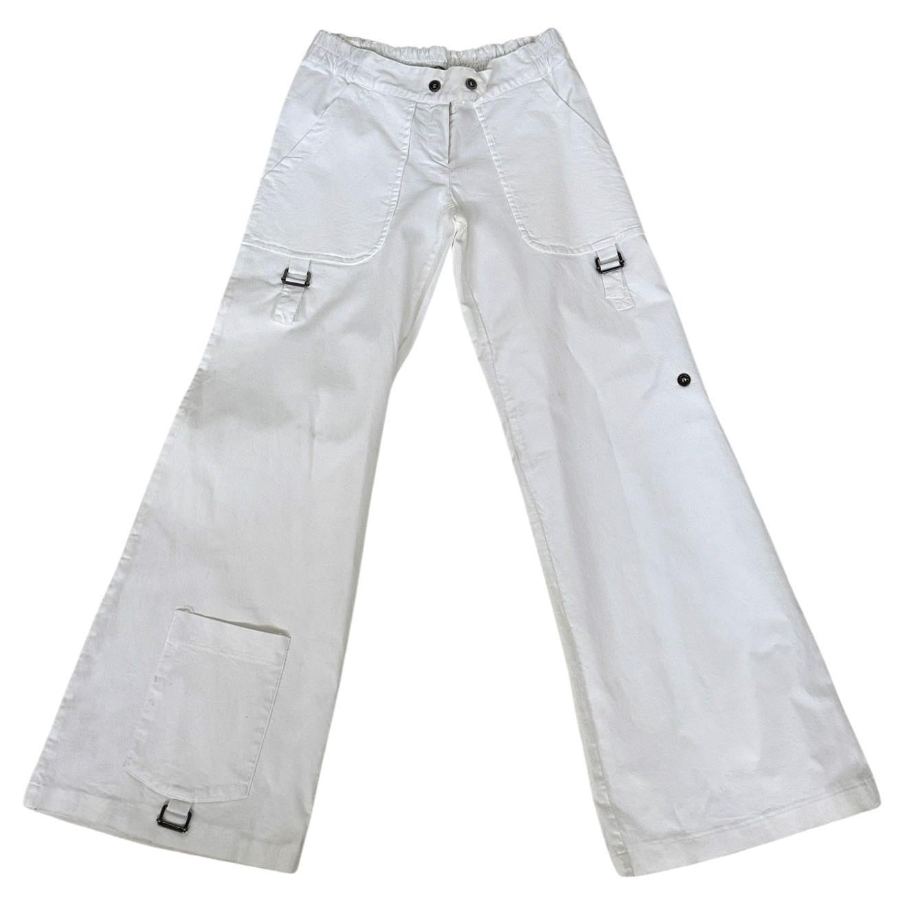 King’s Cortina Vintage White Cotton Pants with Utility Details in vendita