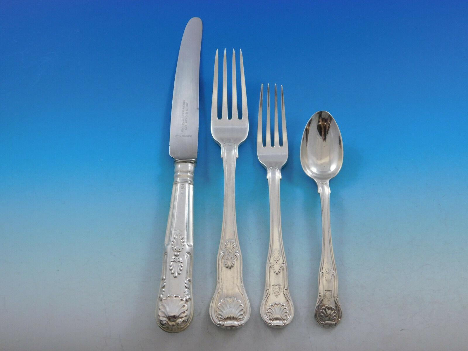 Kings English Sterling Silver Flatware Set for 12 Service 85 Pieces Dinner In Excellent Condition In Big Bend, WI