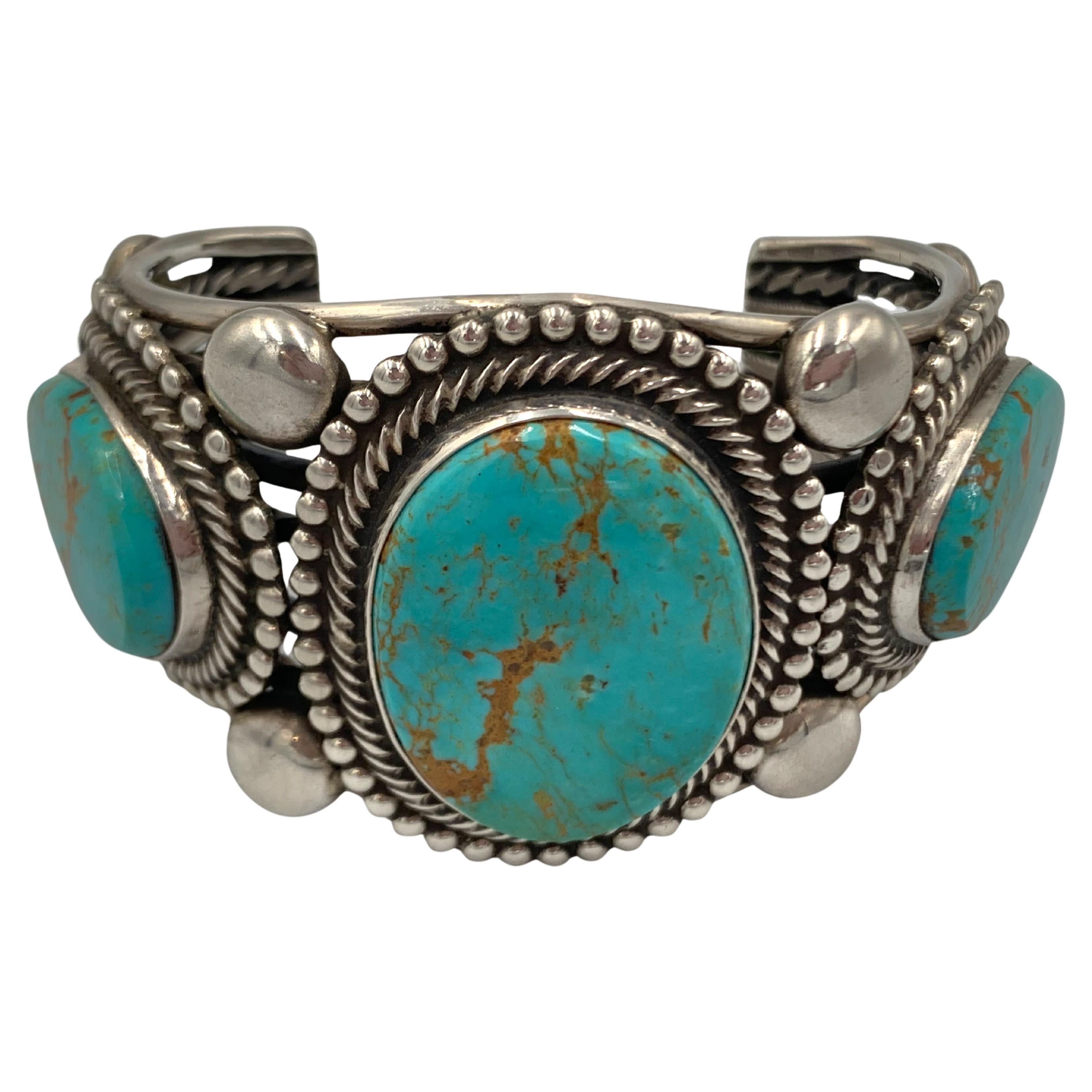 King’s Manassa Turquoise Sterling Silver Cuff by Rick Martinez