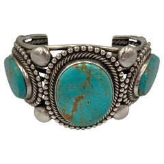 King’s Manassa Turquoise Sterling Silver Cuff by Rick Martinez