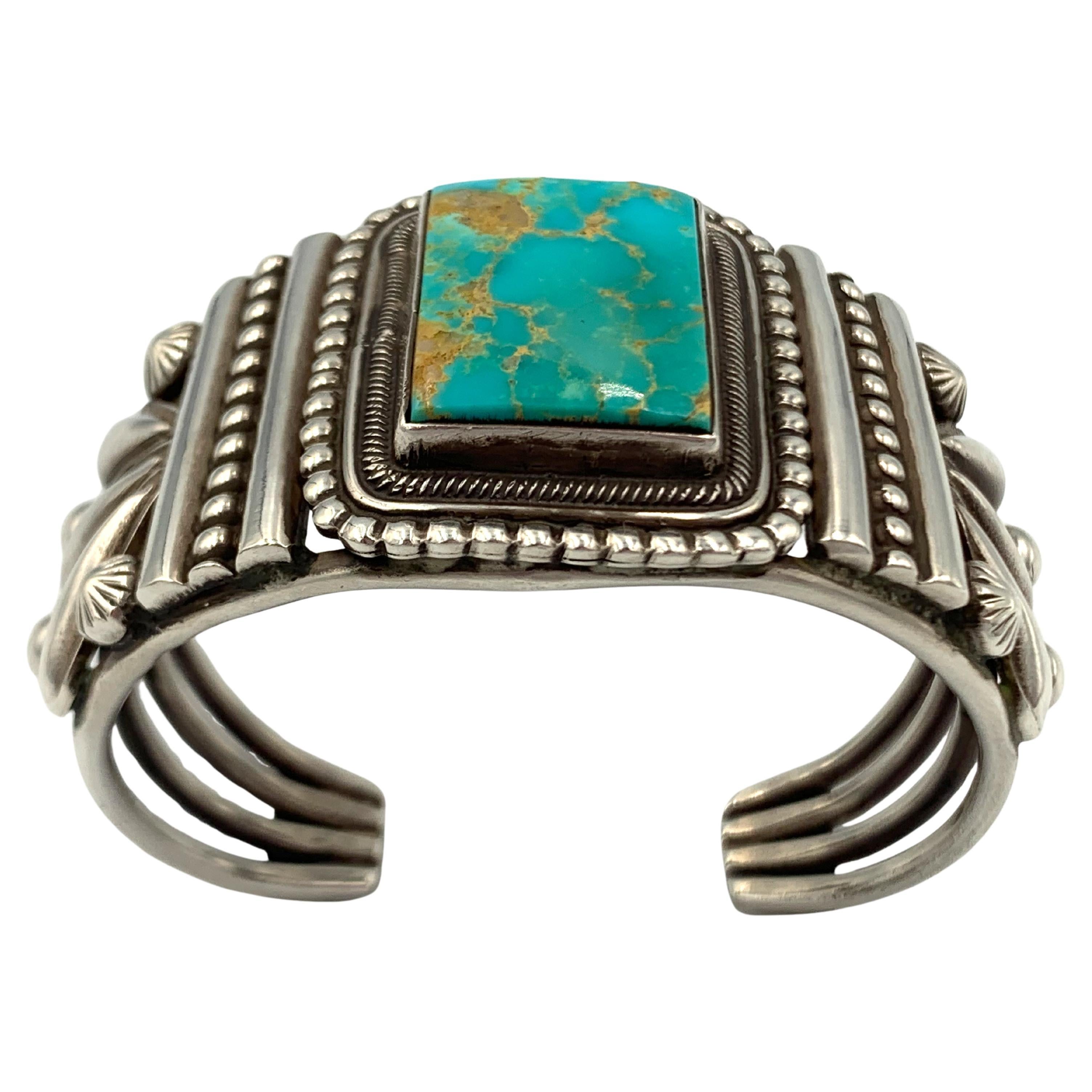 King’s Manassa Turquoise Sterling Silver Cuff by Rick Martinez