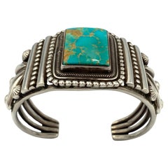 King’s Manassa Turquoise Sterling Silver Cuff by Rick Martinez