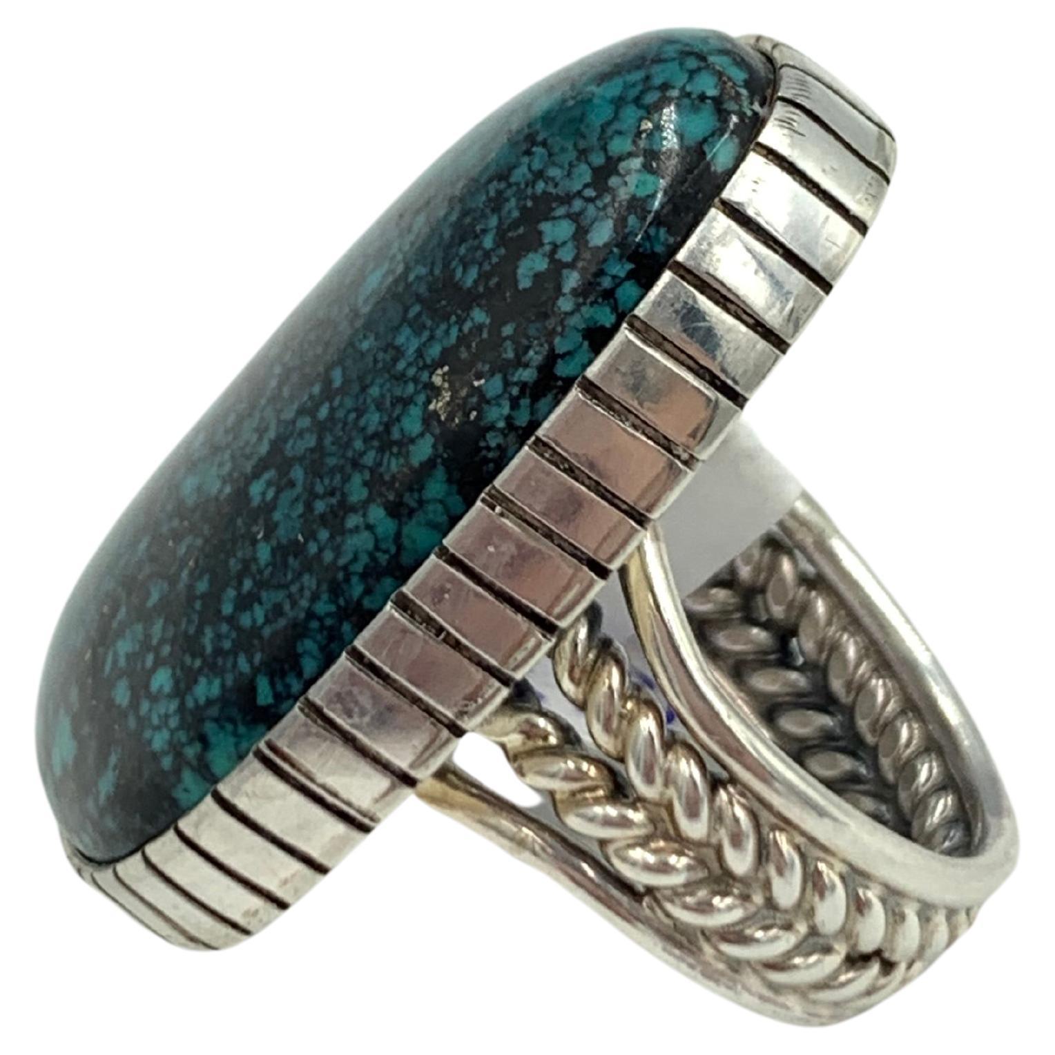 King's Manassa Türkis Sterling Silber Ring von Navajo Silversmith A. Lee (Indigene Kunst (Nord-/Südamerika))