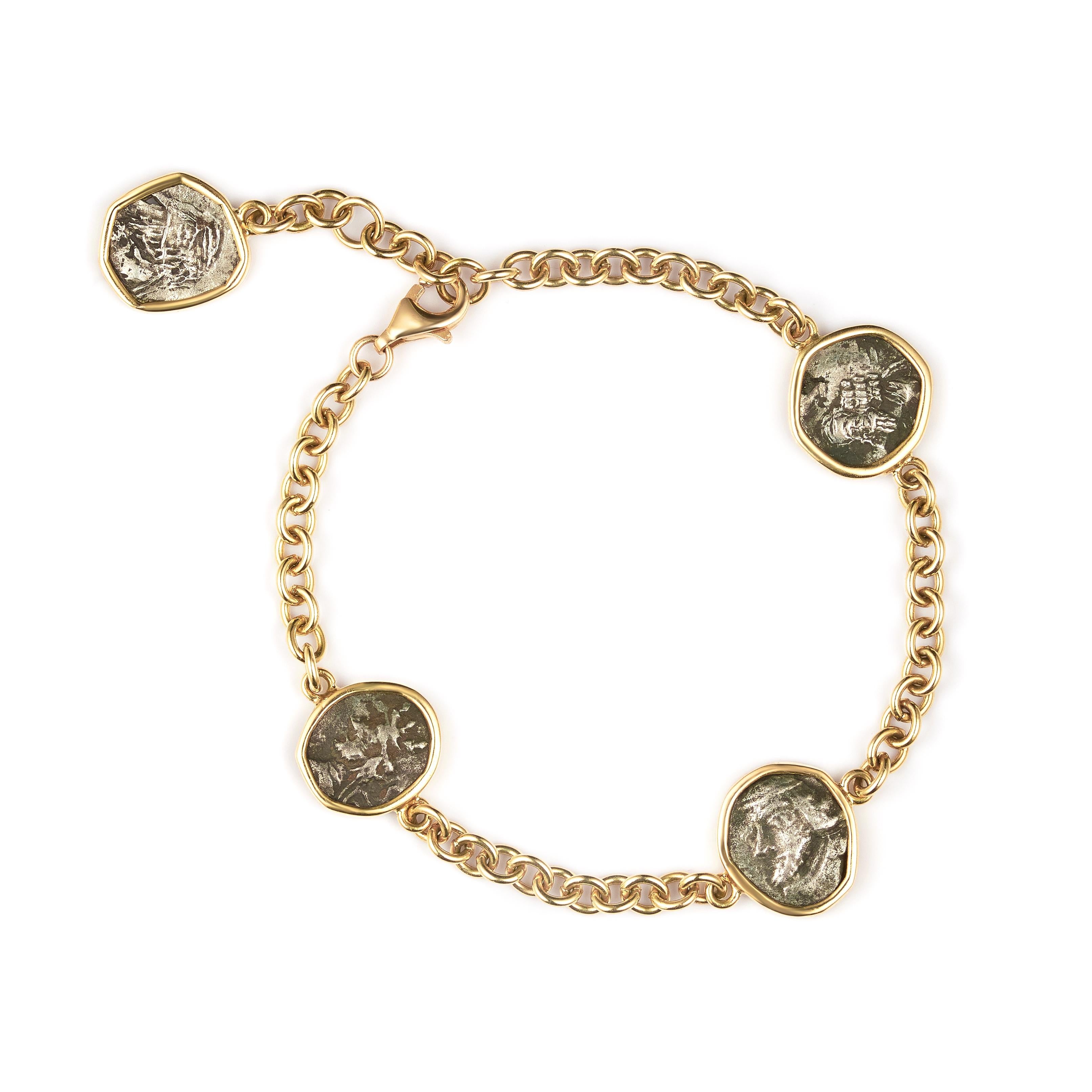 This DUBINI coin bracelet from the 'Empires' collection features an authentic hemidrachm coins of Kings of Persis circa 1st century B.C. set in 18kt yellow gold.

Coin History
Home to the Persians, the principality of Persis emerged in the 8th