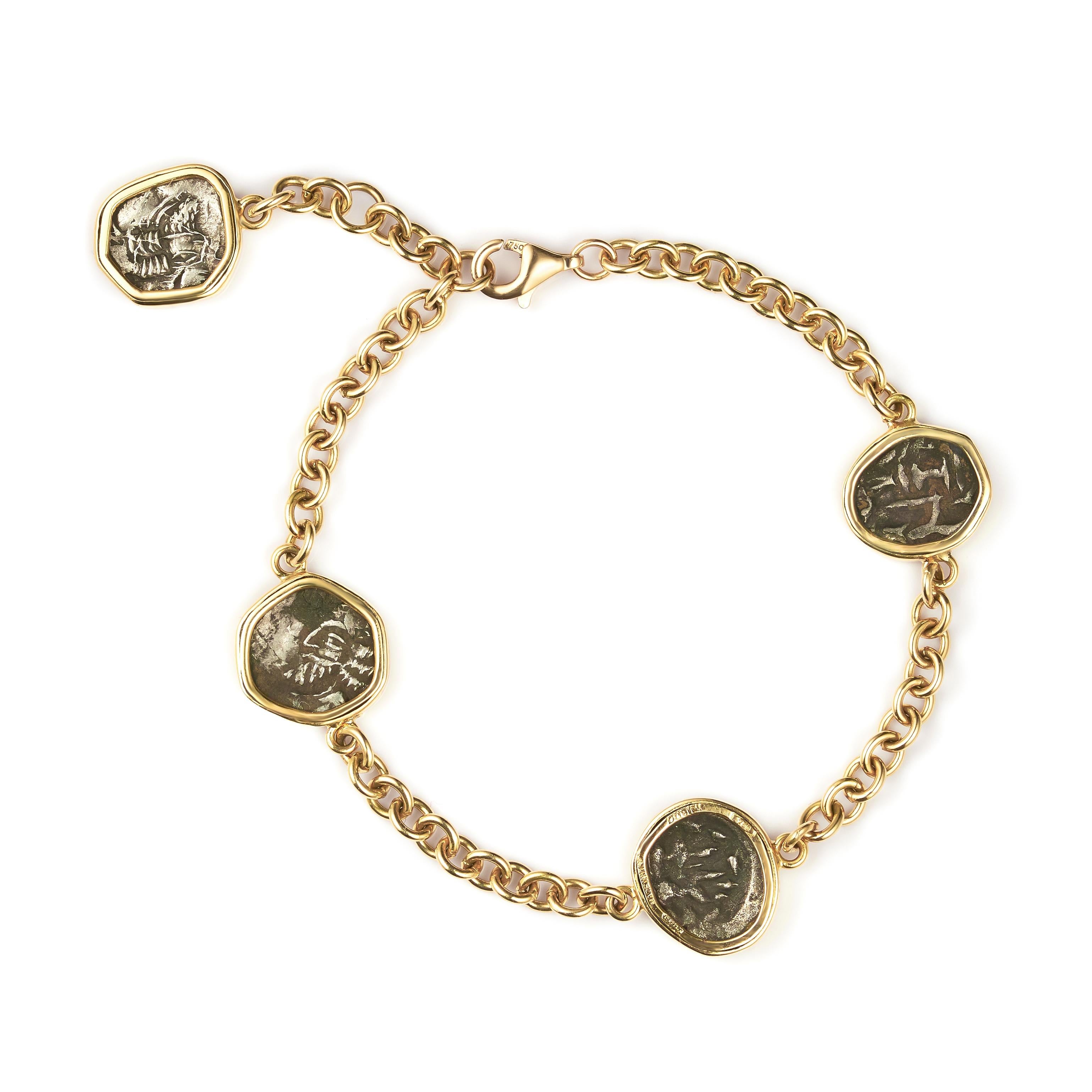 König Kings of Persis Antike Silber Multimünze 18kt Gelbgold Kette Armband (Zeitgenössisch) im Angebot