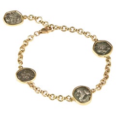 Kings of Persis Ancient Silver Multi Coin 18kt Yellow Gold Chain Bracelet