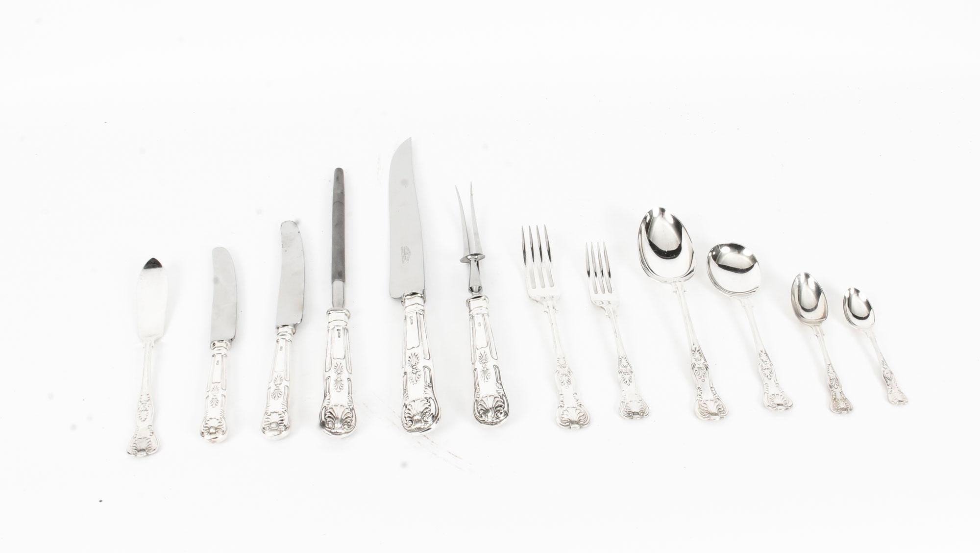 'Kings Pattern' Sterling Silver 12 Place Settings Cutlery Sheffield 1
