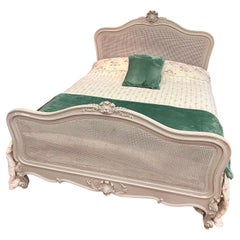 Kingsize Antique French Painted Caned Bed