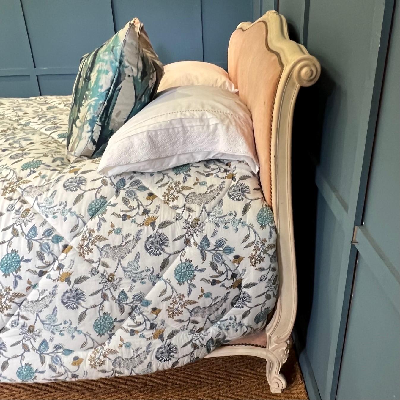 King Size, French Roll Top Upholstered Bed In Good Condition In Headley, GB