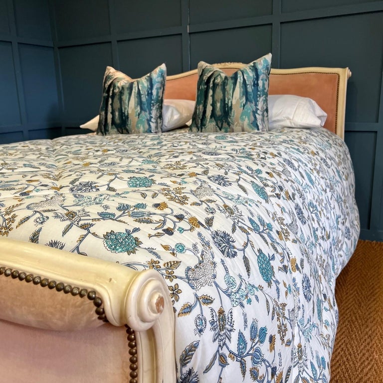 King Size, French Roll Top Upholstered Bed at 1stDibs