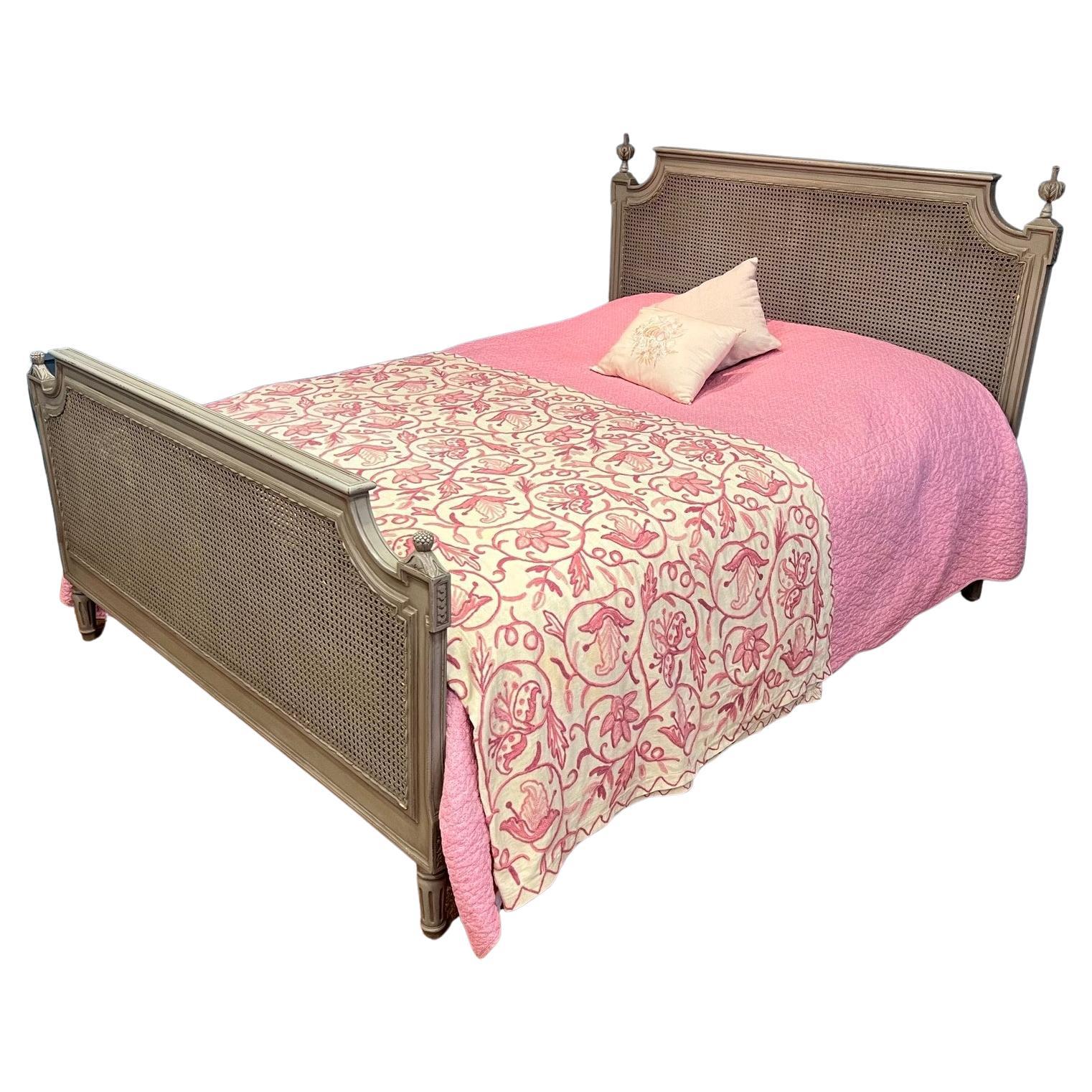 Kingsize, Vintage Caned Bed from France For Sale