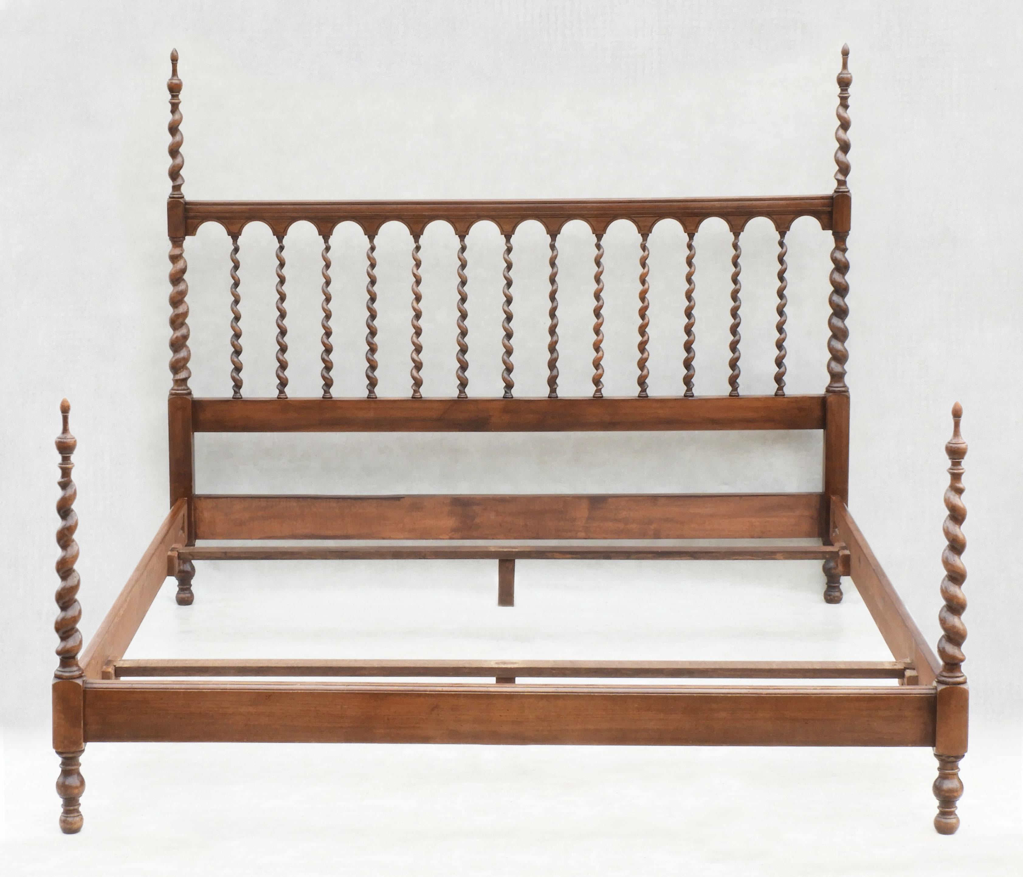 Kingsize Four Poster Bed French Barley Twist Turned Wood 1