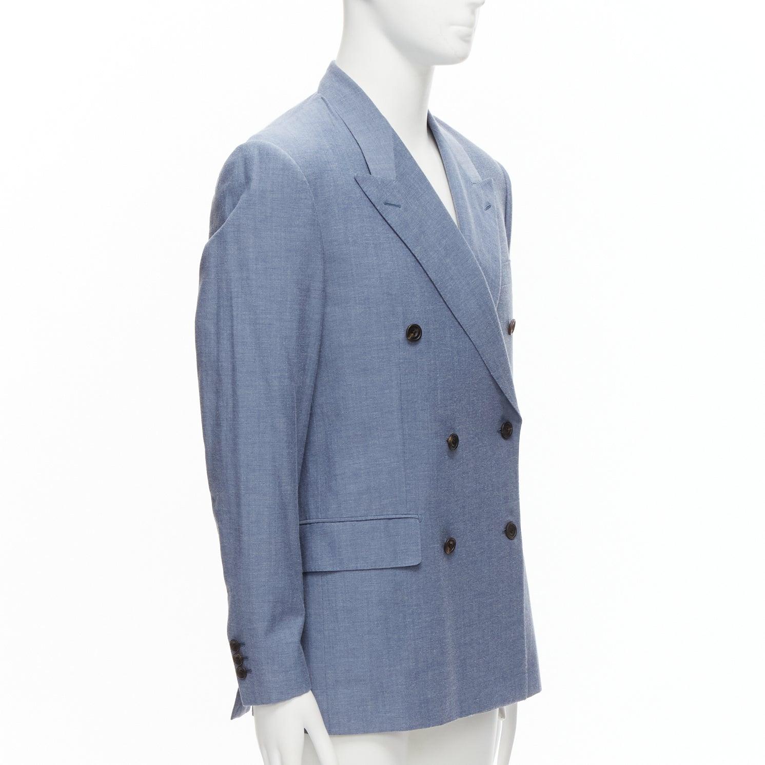 Gray KINGSMAN blue wool cotton double breasted blazer jacket IT50 L For Sale