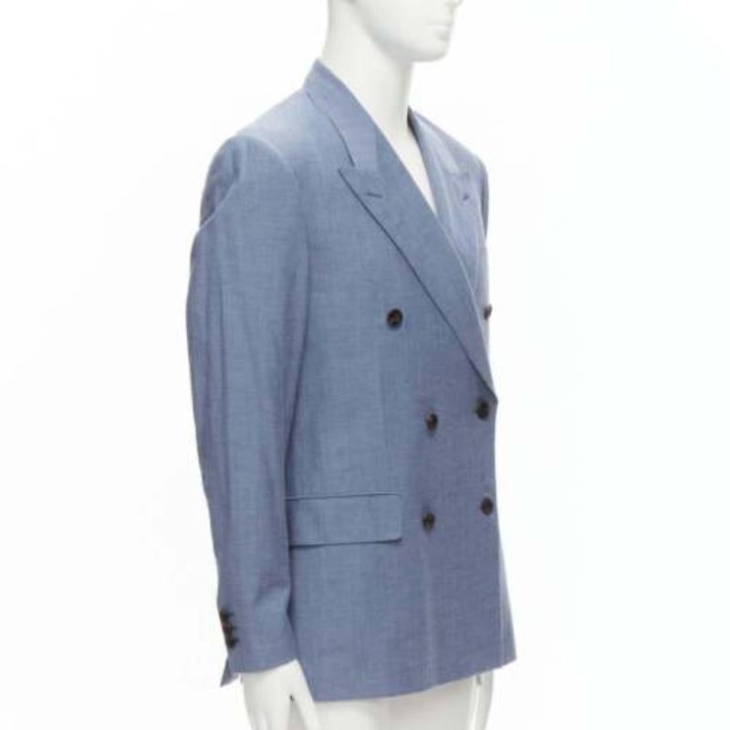 KINGSMAN chaqueta blazer de lana azul de algodón con doble botonadura IT50 L Gris en venta