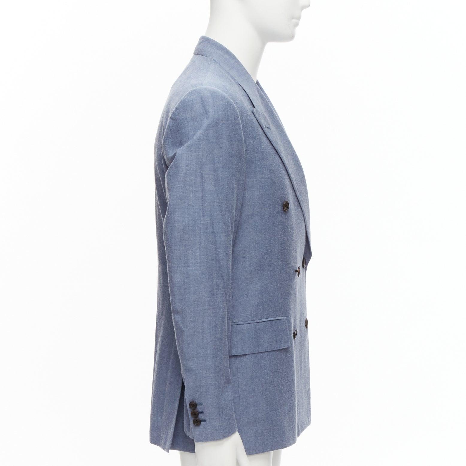 KINGSMAN blue wool cotton double breasted blazer jacket IT50 L In Excellent Condition For Sale In Hong Kong, NT