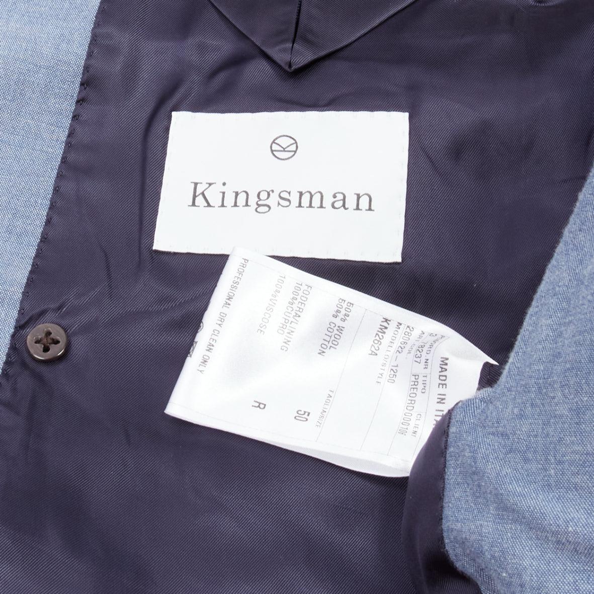 KINGSMAN blue wool cotton double breasted blazer jacket IT50 L For Sale 3