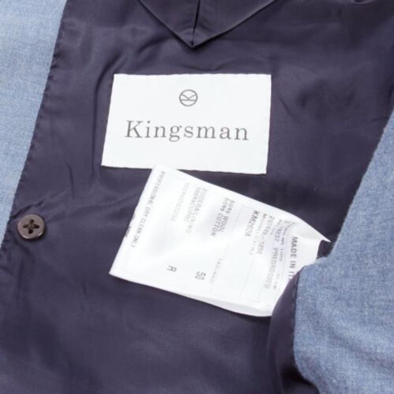 KINGSMAN chaqueta blazer de lana azul de algodón con doble botonadura IT50 L en venta 3
