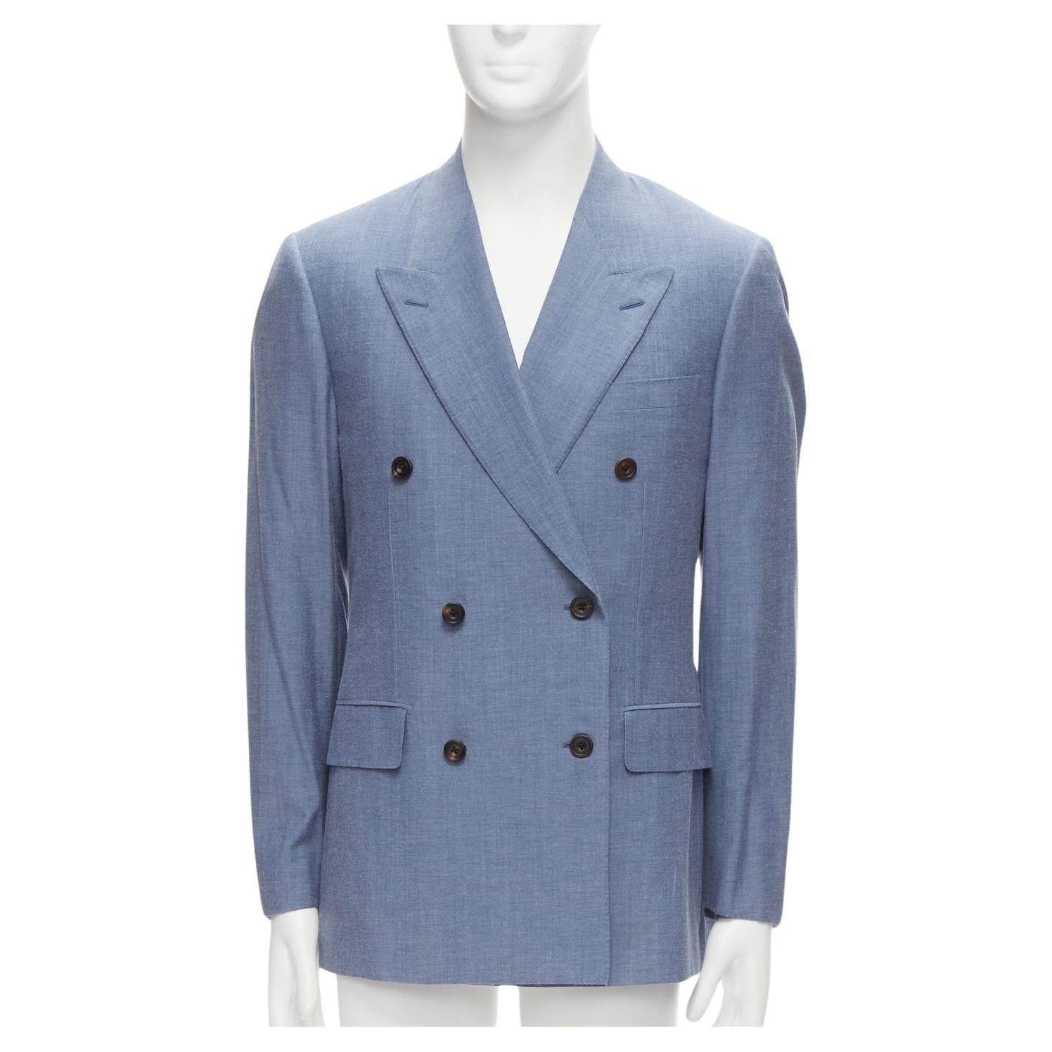 KINGSMAN blue wool cotton double breasted blazer jacket IT50 L For Sale