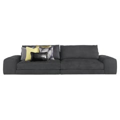 Kingston Sofa in Anthracite Leather by Roberto Cavalli Home Interiors