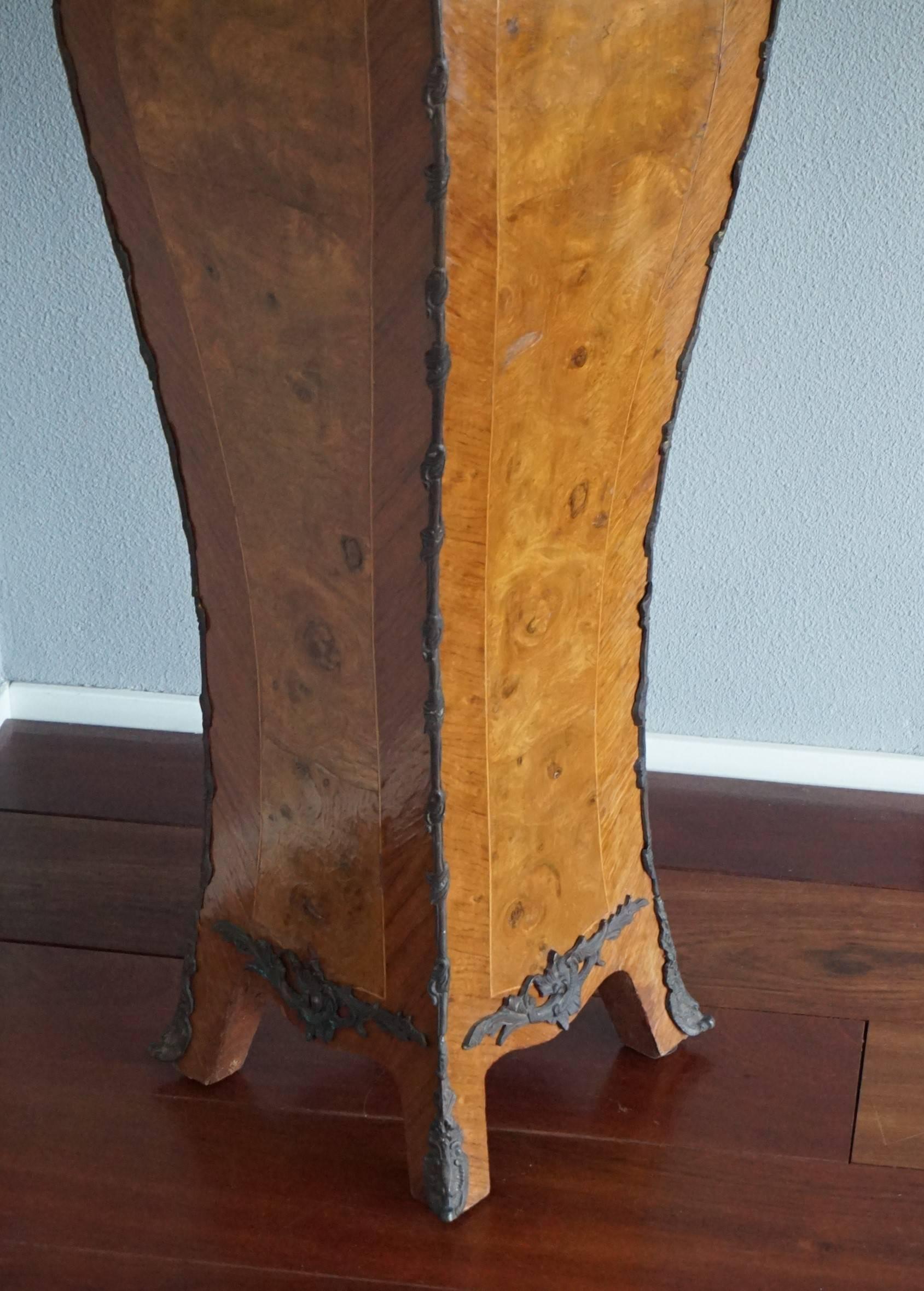 French Satinwood & Bronze Louis 15th Style Pedestal Stand or Column with Marble Top For Sale