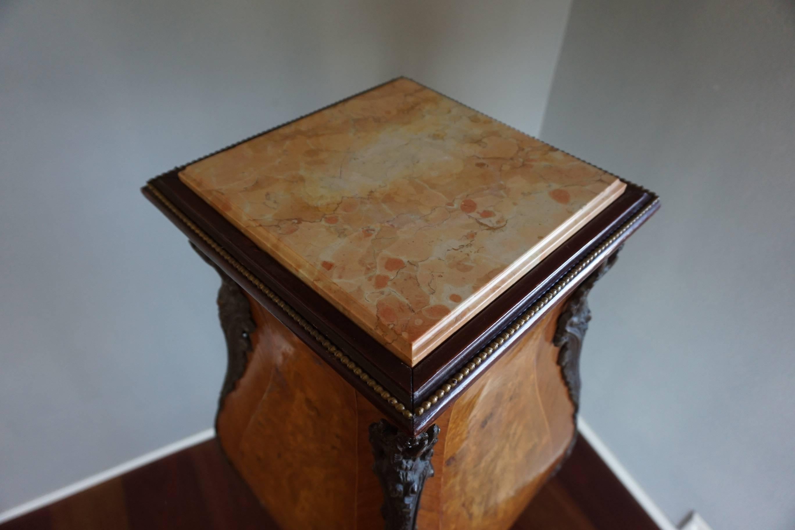 20th Century Satinwood & Bronze Louis 15th Style Pedestal Stand or Column with Marble Top For Sale
