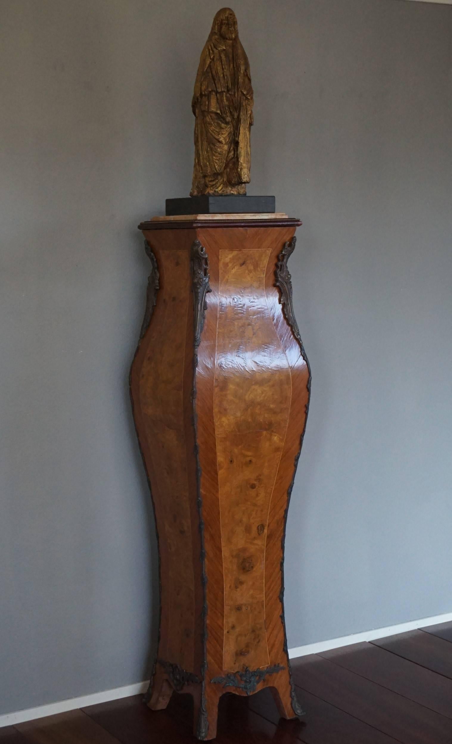 Wood Satinwood & Bronze Louis 15th Style Pedestal Stand or Column with Marble Top For Sale