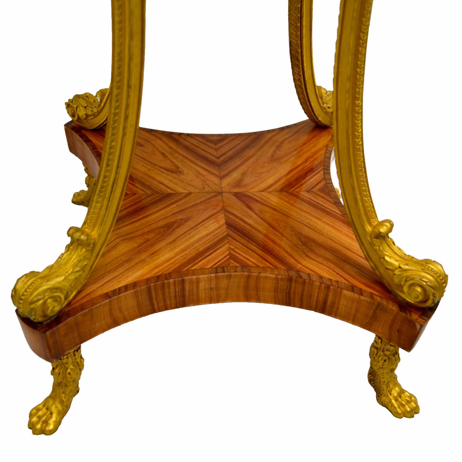 Marble Topped  Tulipwood  and Gilt Bronze Gueridon Table In Good Condition For Sale In Vancouver, British Columbia