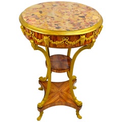 Antique Marble Topped  Tulipwood  and Gilt Bronze Gueridon Table