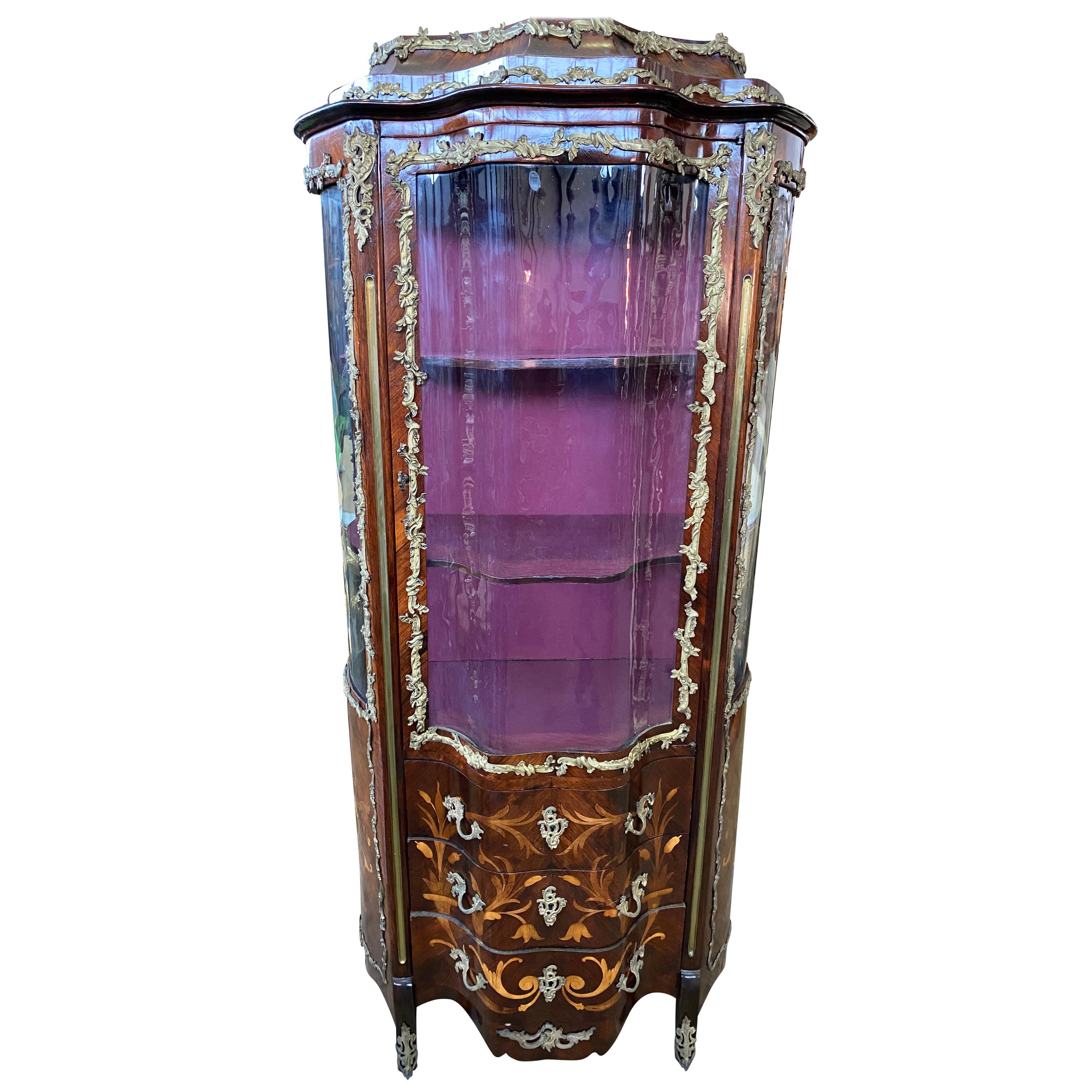 Kingwood Inlaid Bowfront Vitrine, 19th Century For Sale