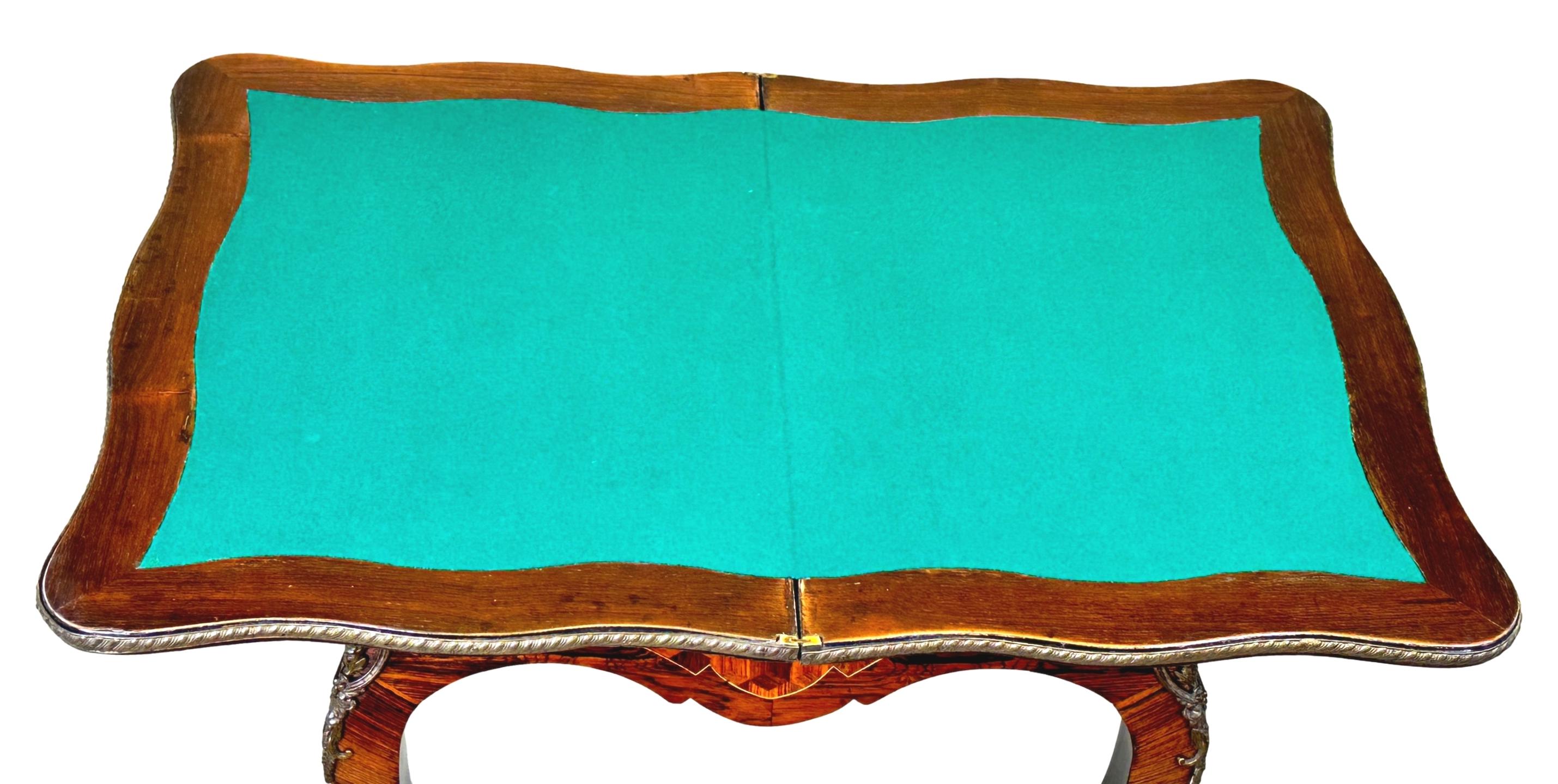 Kingwood & Parquetry Serpentine Card Table For Sale 4