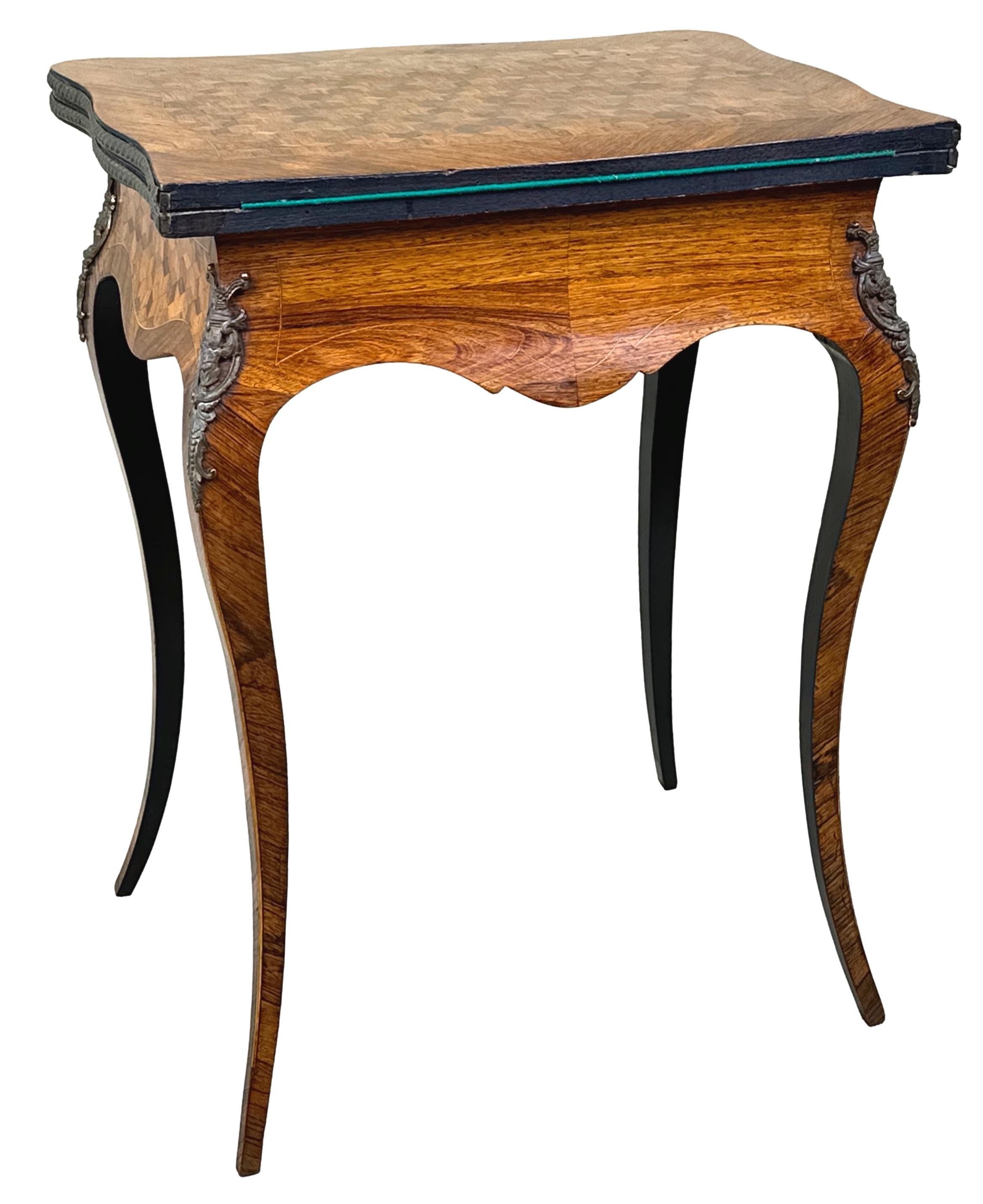 Kingwood & Parquetry Serpentine Card Table For Sale 5