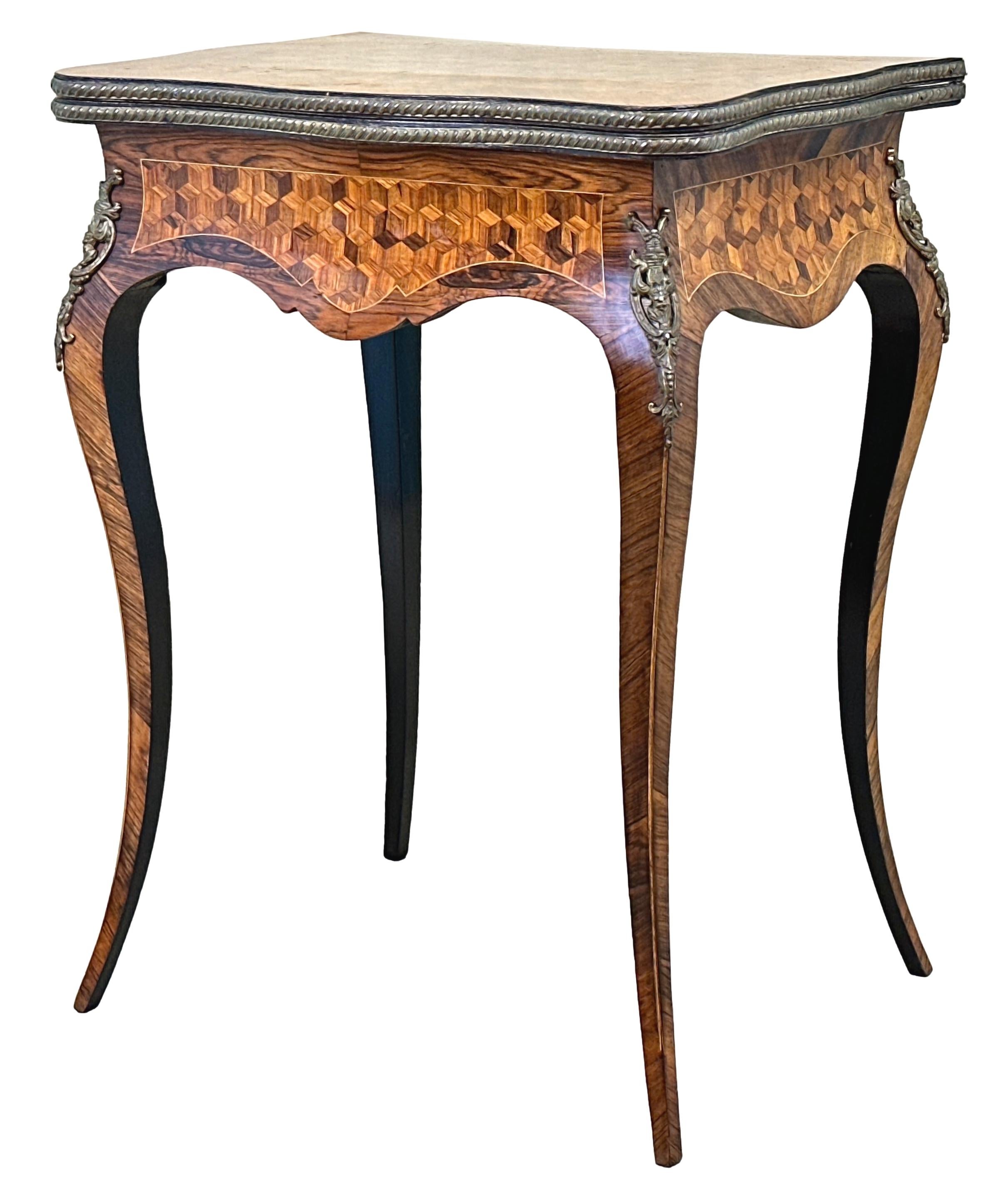 Kingwood & Parquetry Serpentine Card Table For Sale 6
