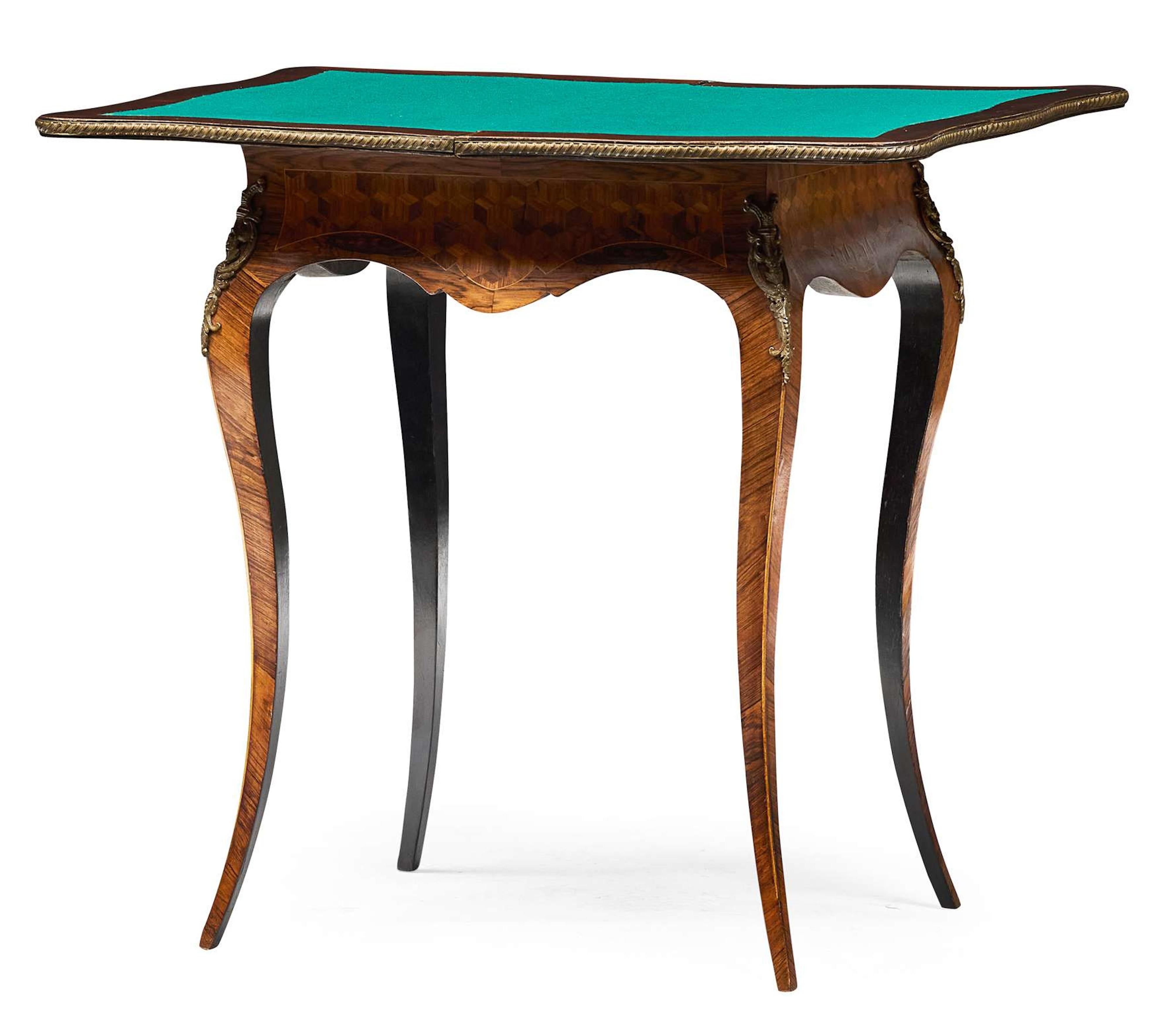 Kingwood & Parquetry Serpentine Card Table For Sale 7