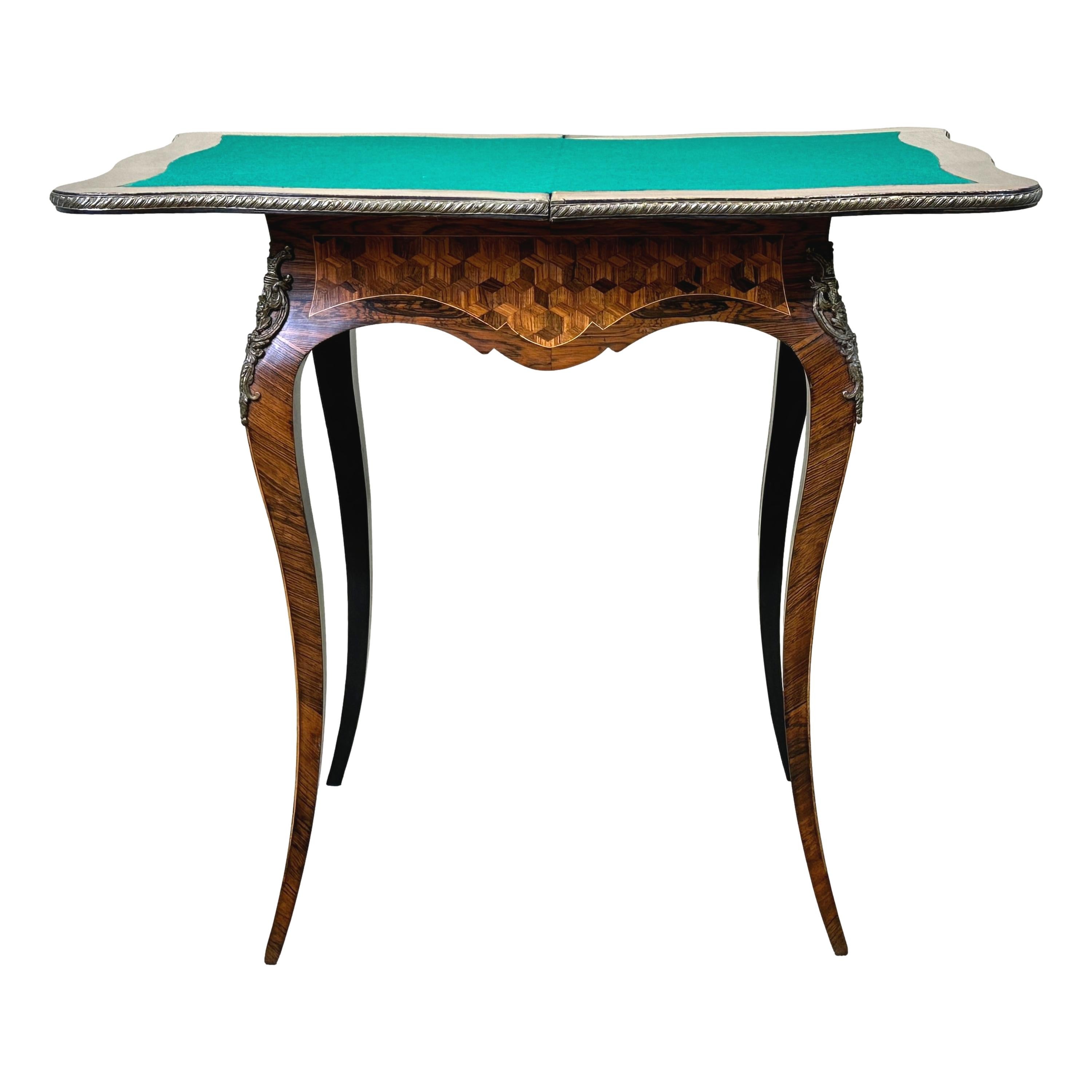Napoleon III Kingwood & Parquetry Serpentine Card Table For Sale