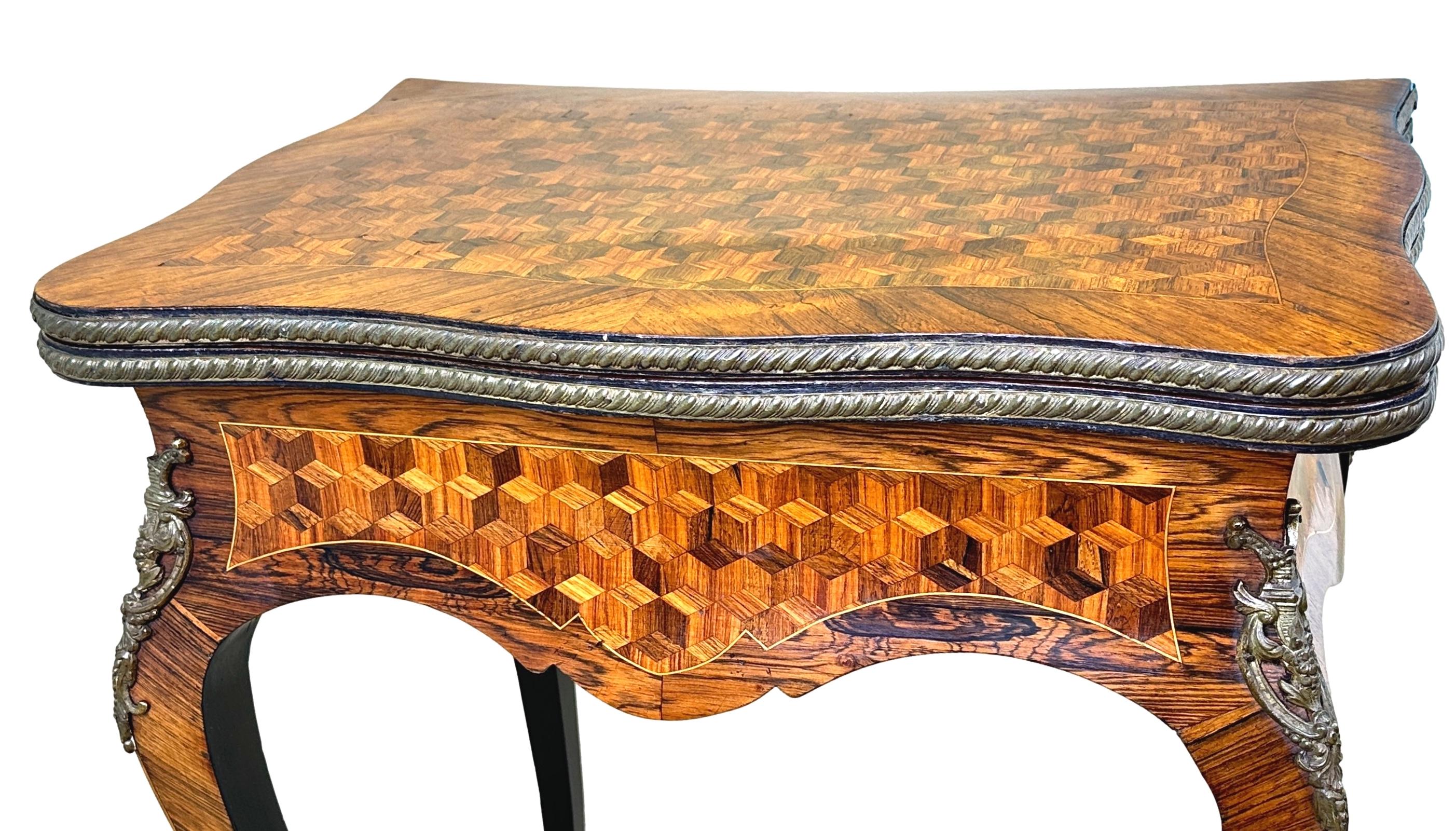 19th Century Kingwood & Parquetry Serpentine Card Table For Sale