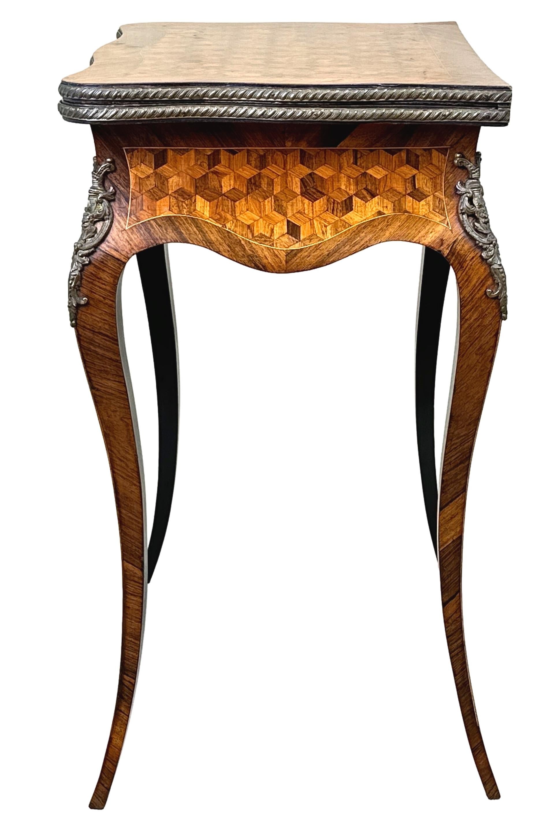 Kingwood & Parquetry Serpentine Card Table For Sale 1