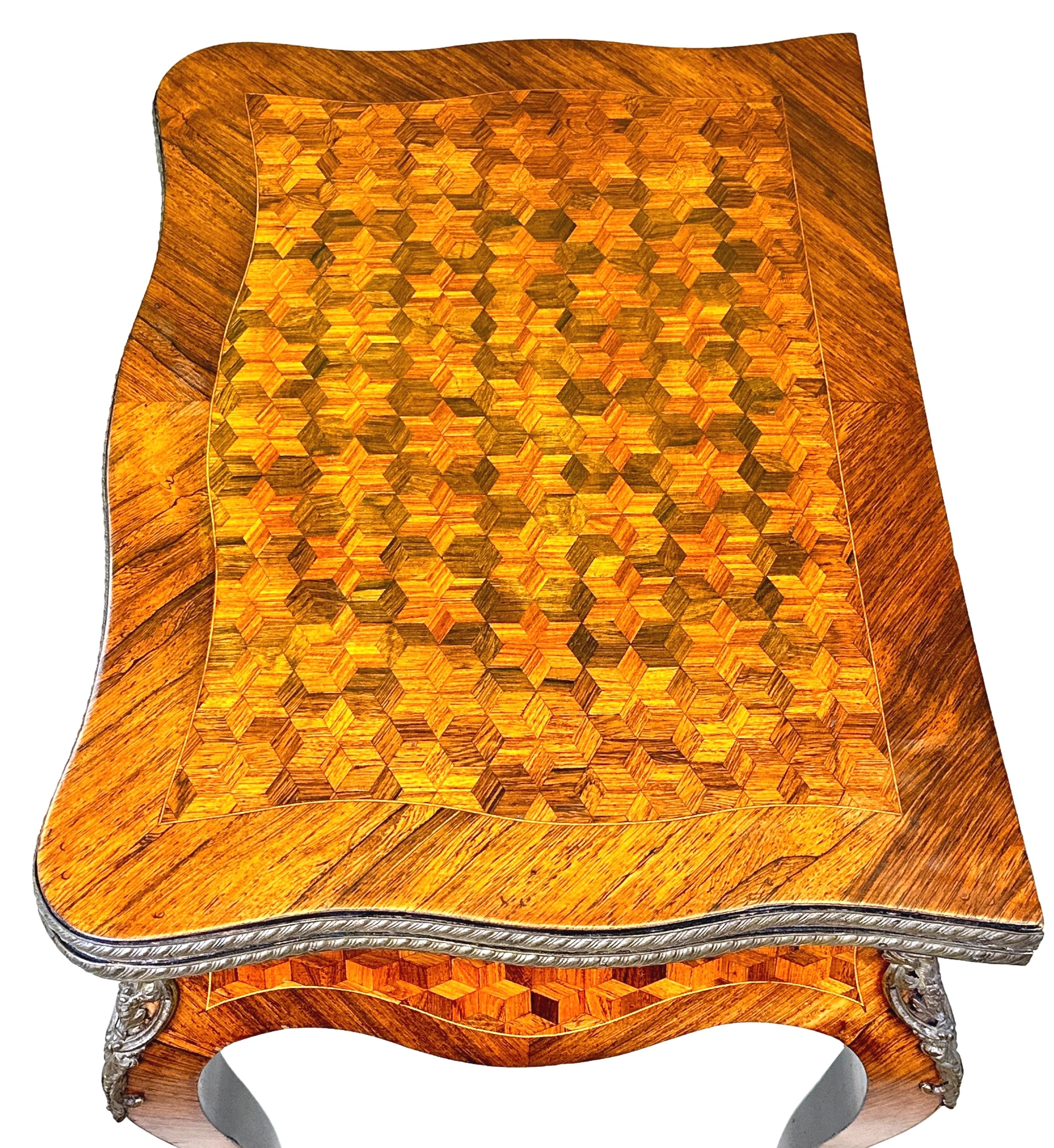 Kingwood & Parquetry Serpentine Card Table For Sale 2