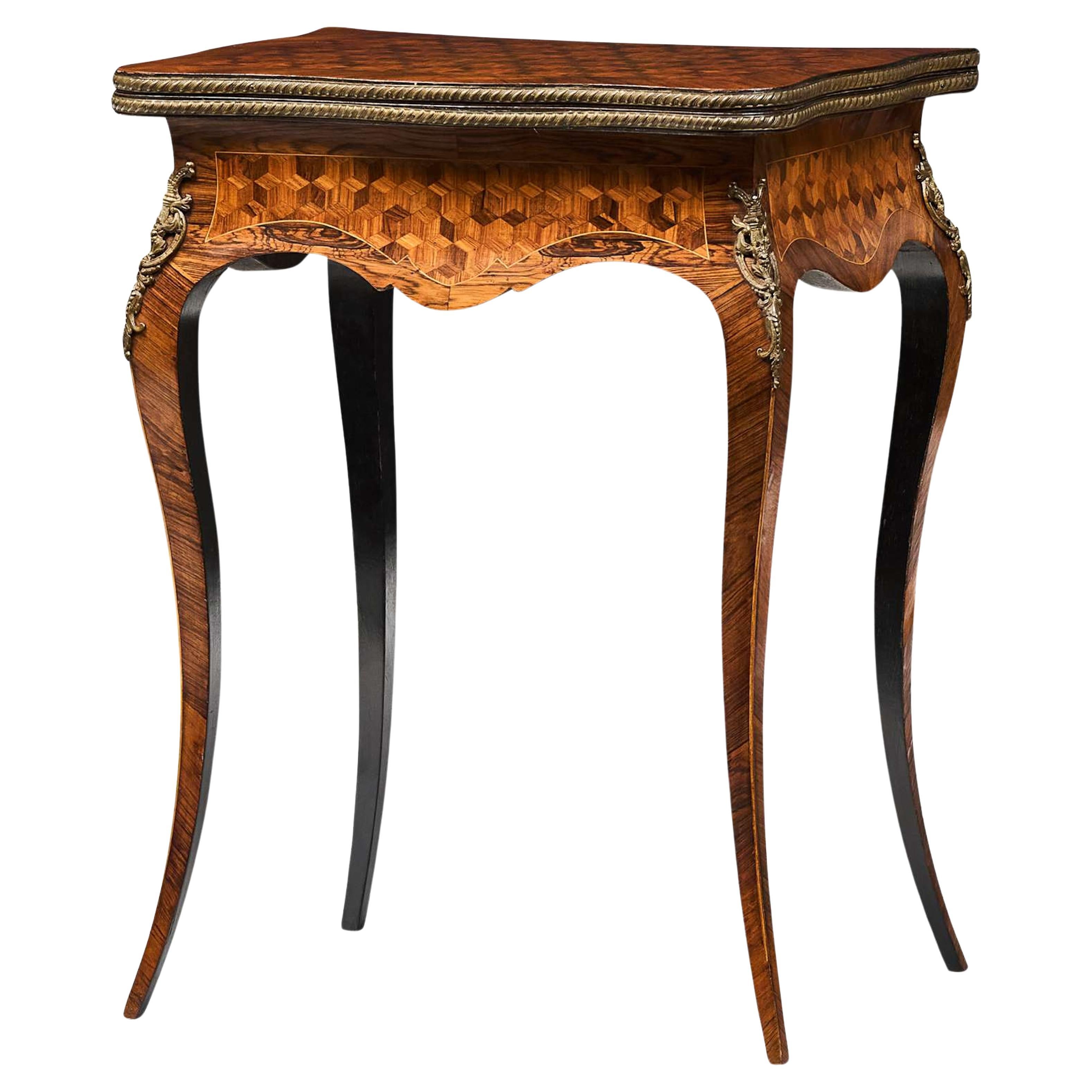 Kingwood & Parquetry Serpentine Card Table