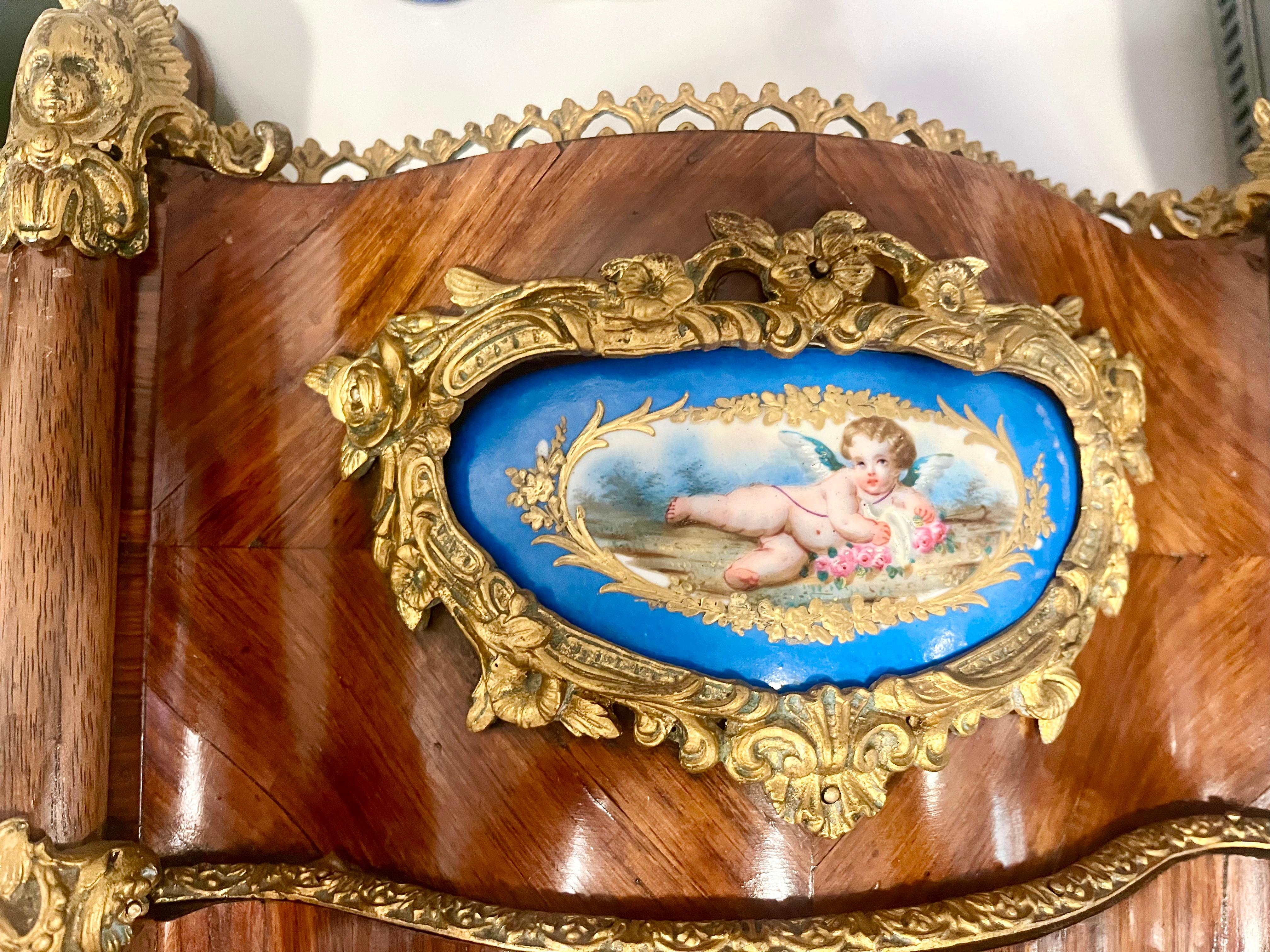 Kingwood Serpentine Jardiniere or Planter with Sevres Style Plaques,  Pilasters 2
