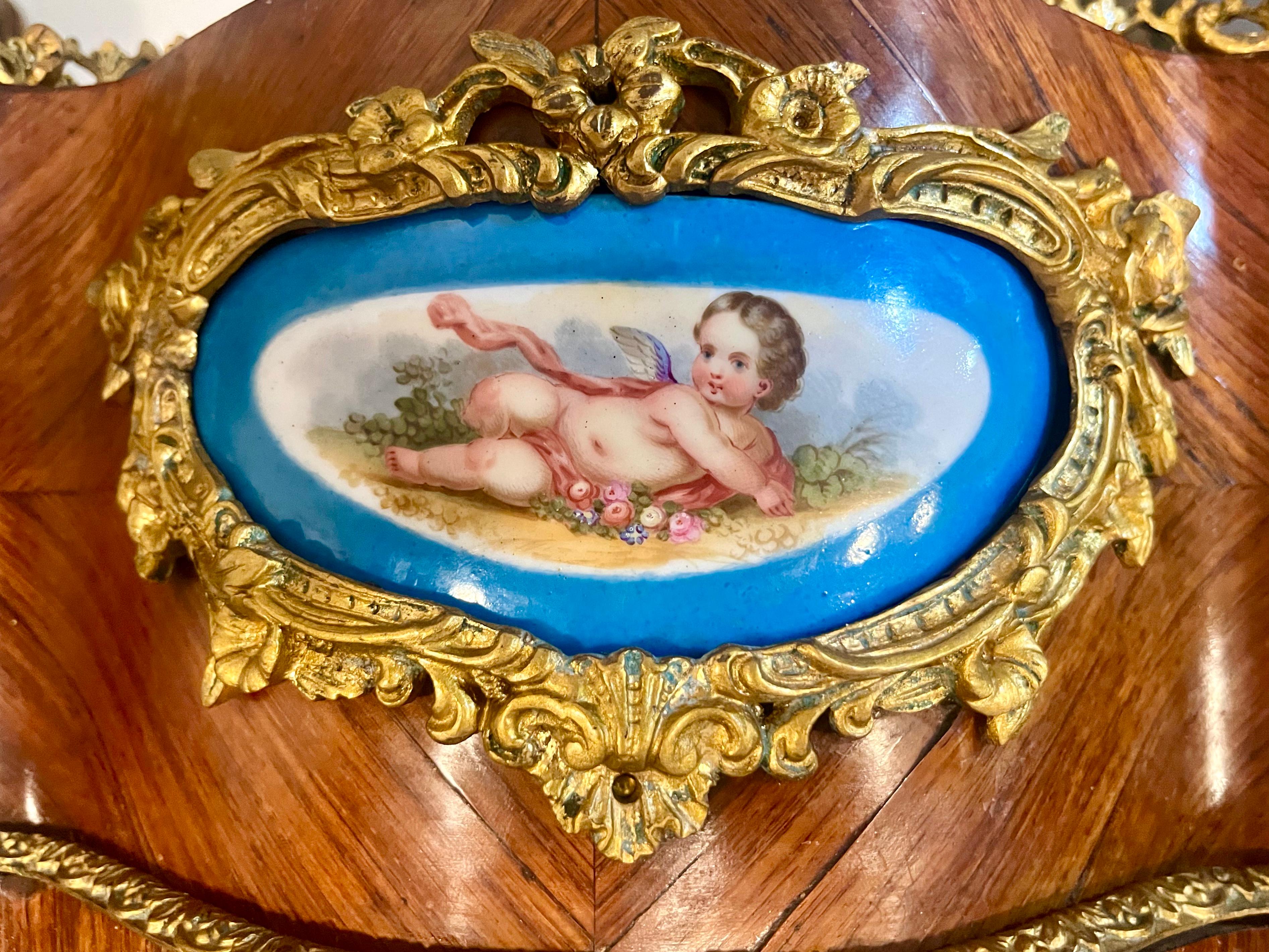 Napoleon III Kingwood Serpentine Jardiniere or Planter with Sevres Style Plaques,  Pilasters